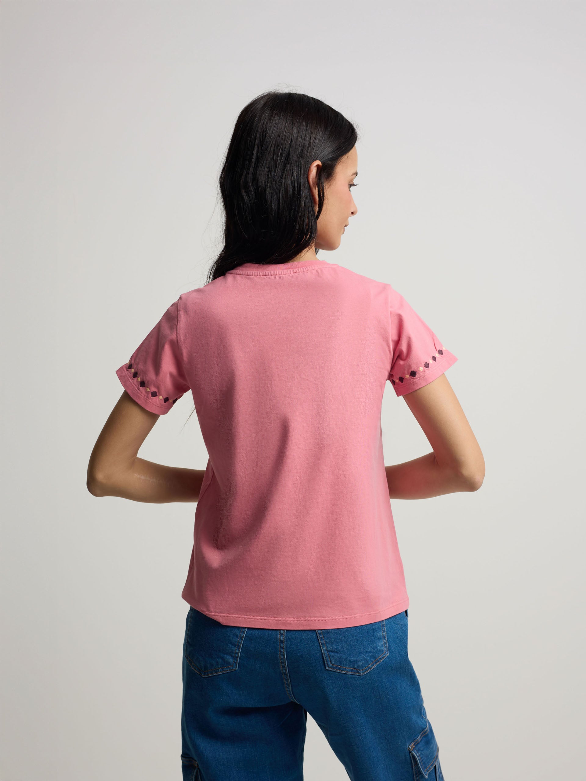 Camiseta woman bordados ikat rosa