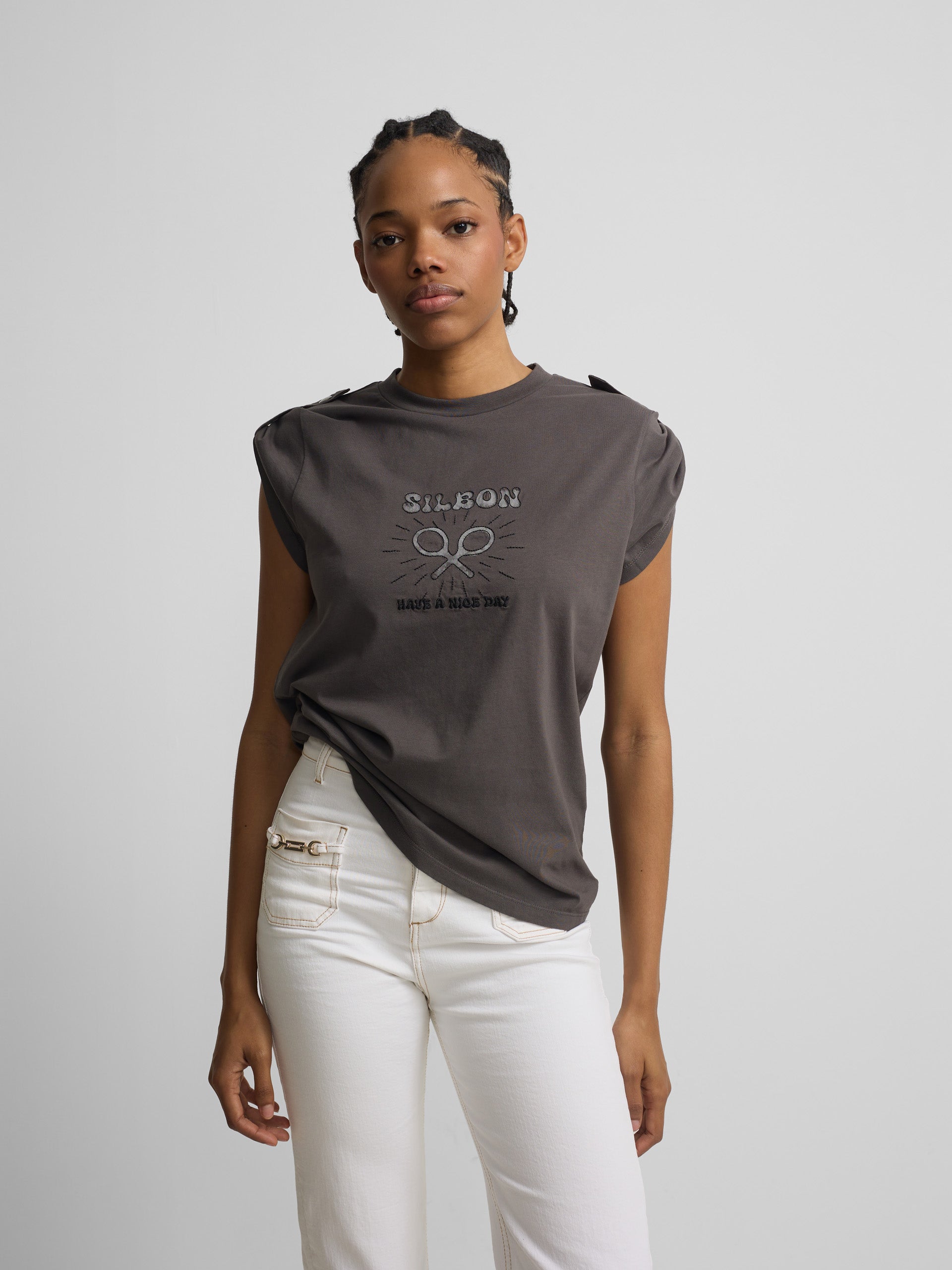 Camiseta woman roll out have a nice day negra