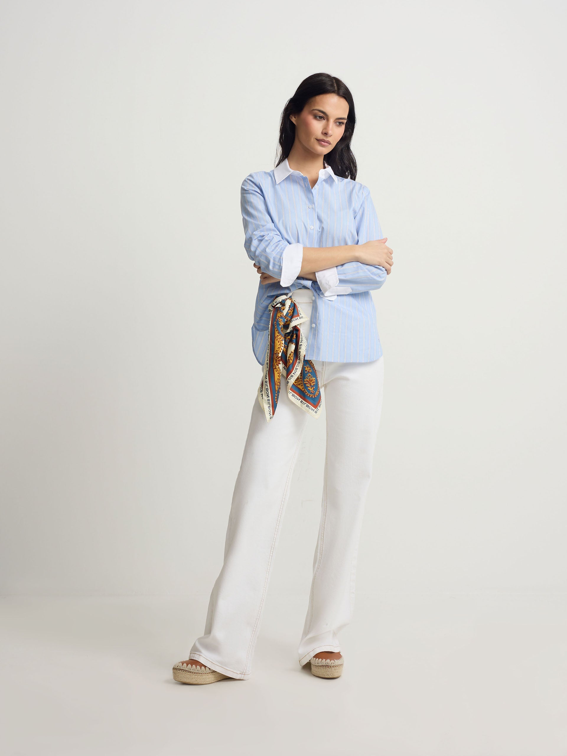Camisa estructura rayas celeste