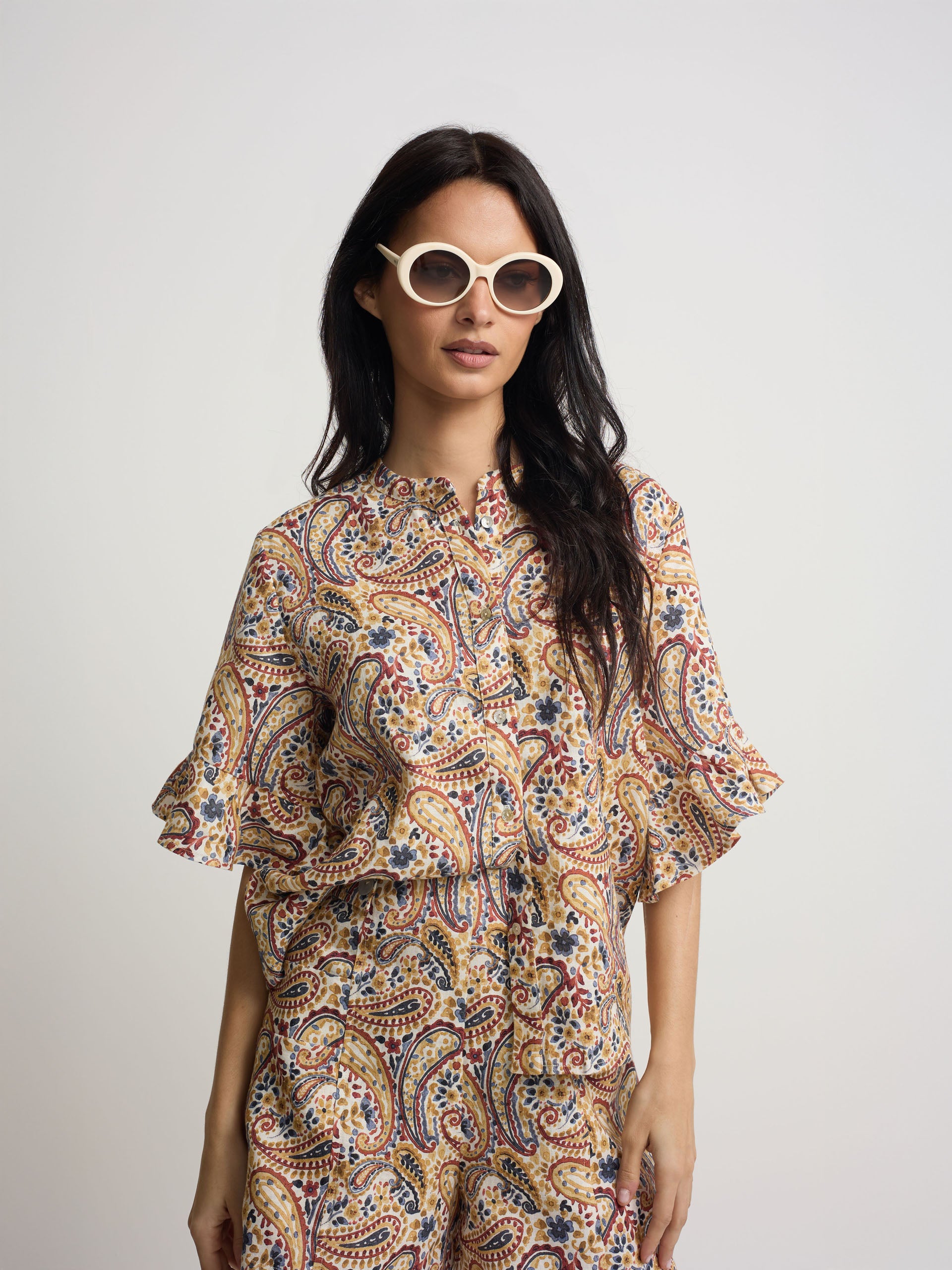 Blusa manga volante estampado naranjas