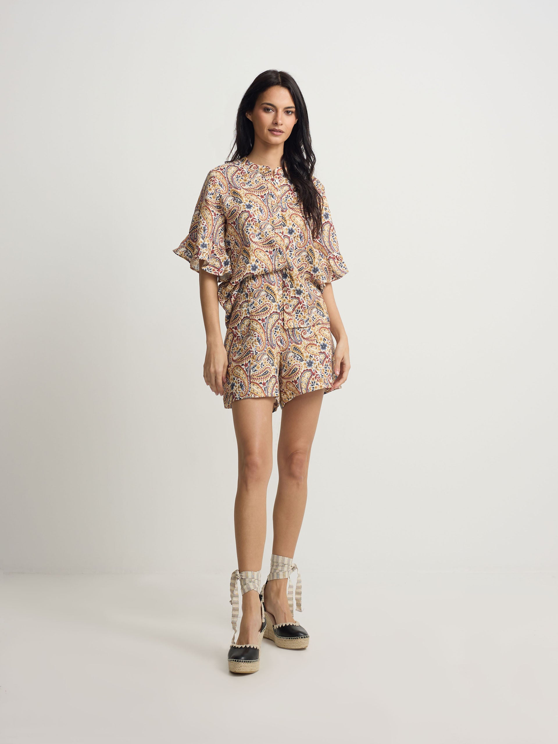 Blusa manga volante estampado naranjas