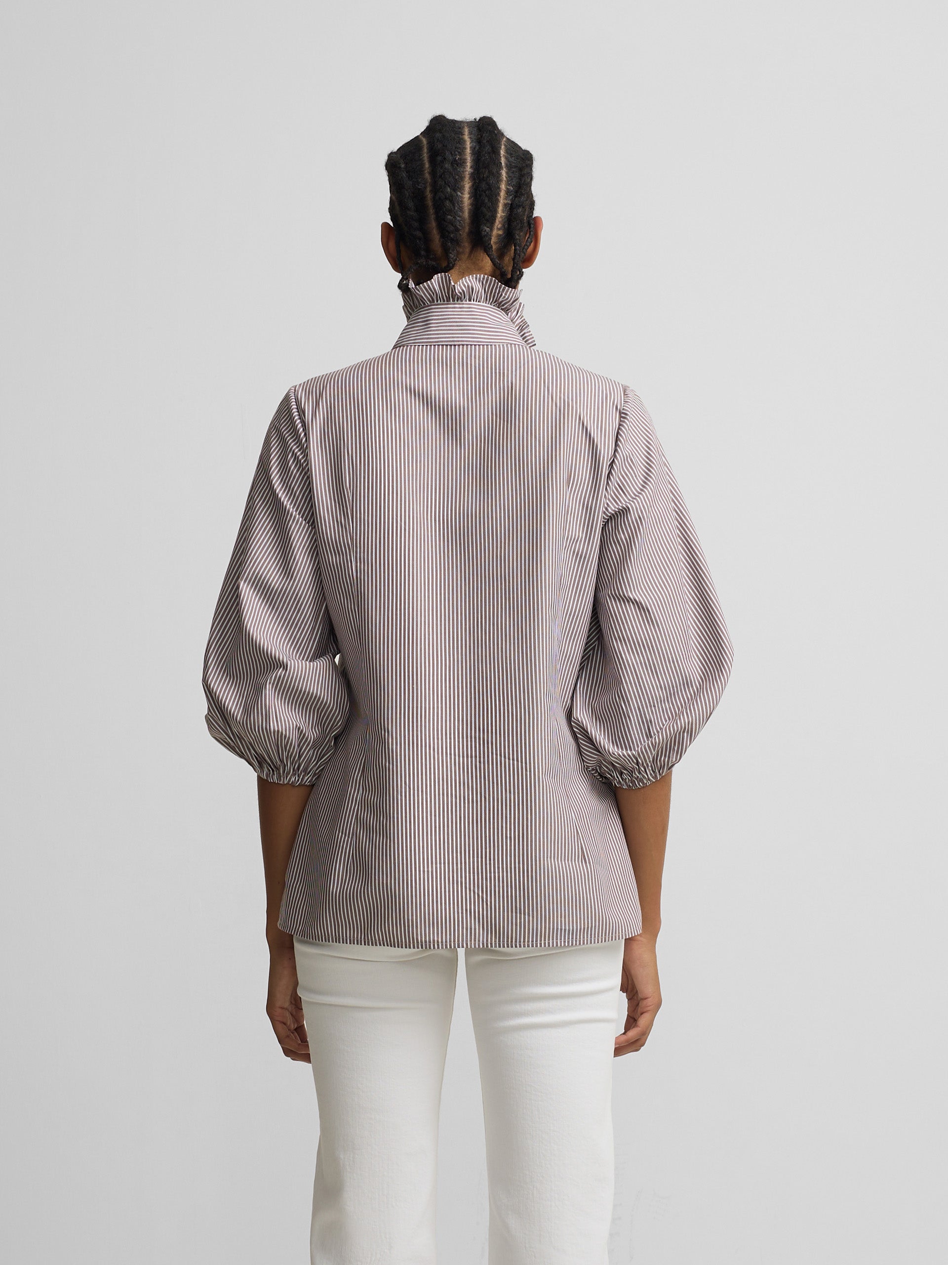 Camisa manga farol rayas marrones