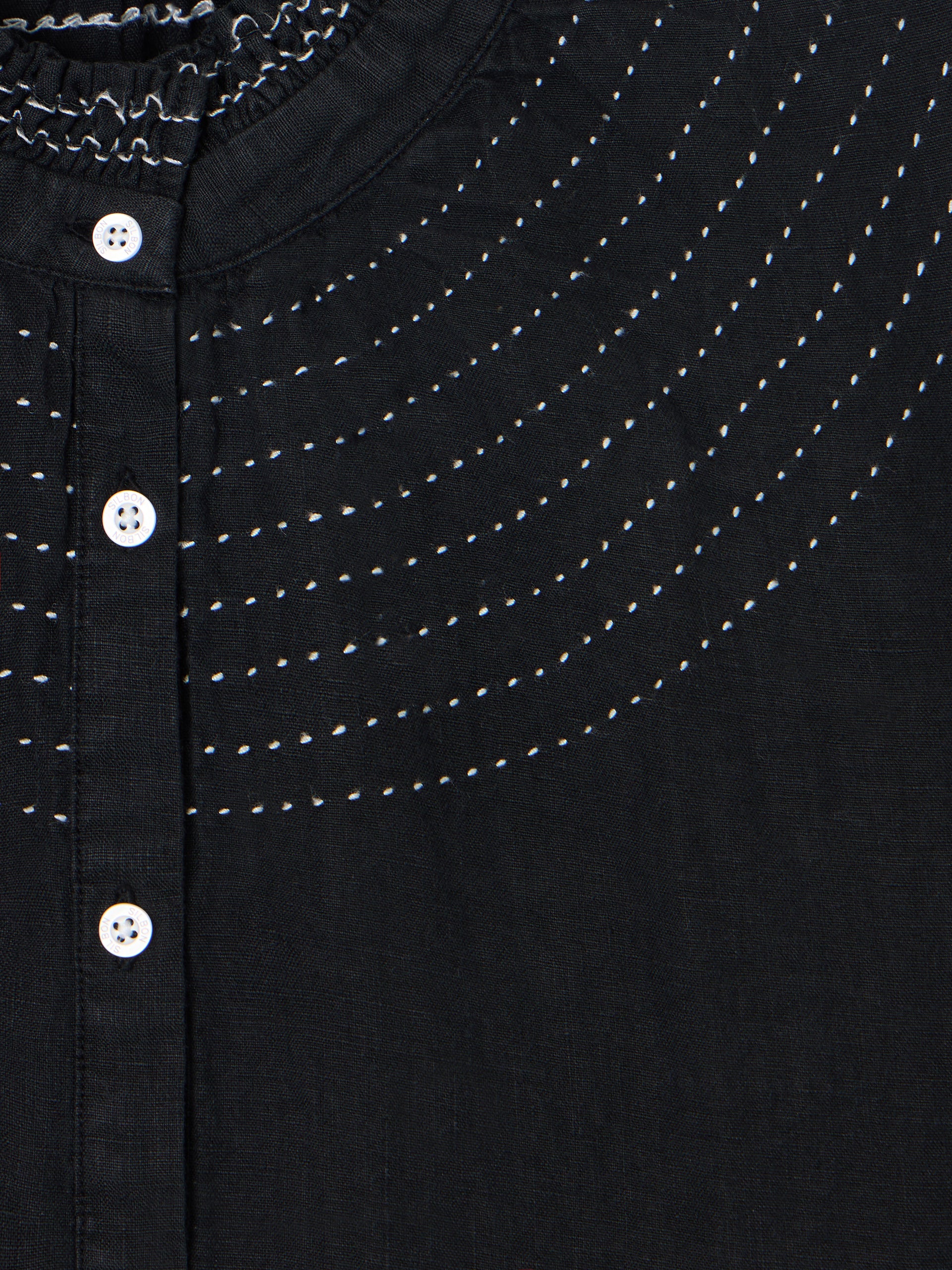 Camisa fruncida manga larga lino negra