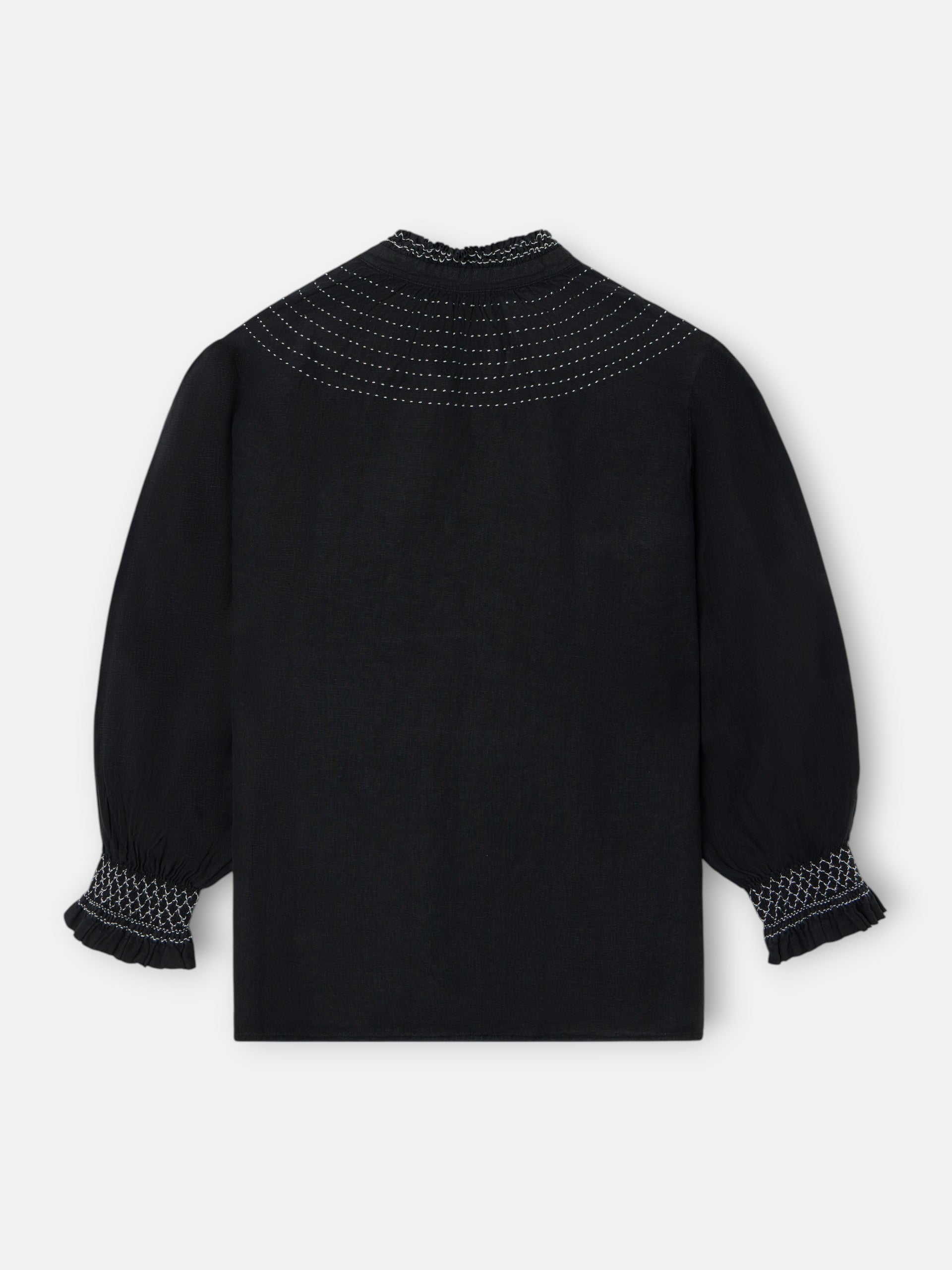 Camisa fruncida manga larga lino negra