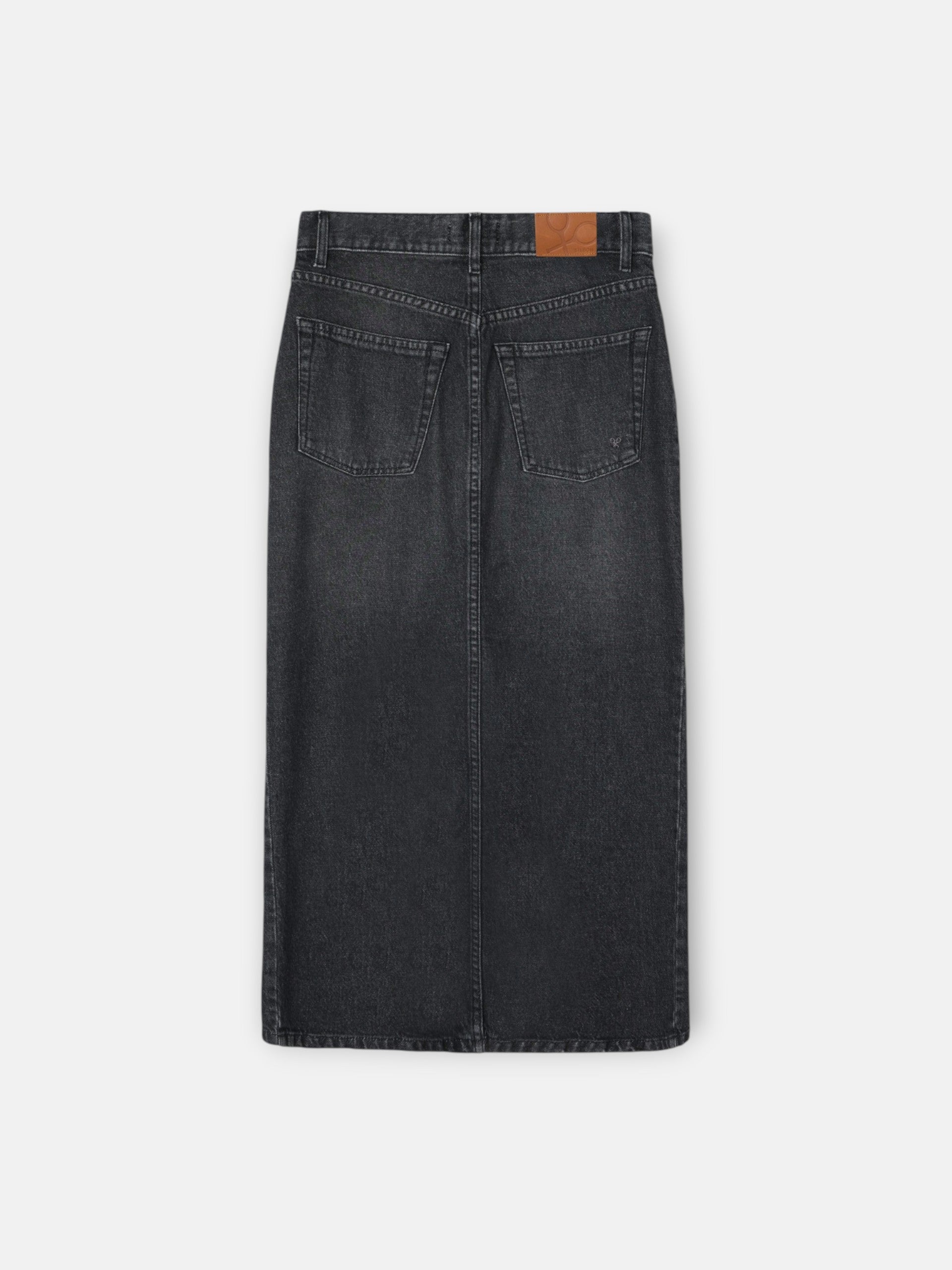 Jupe midi droite à boucle en denim gris