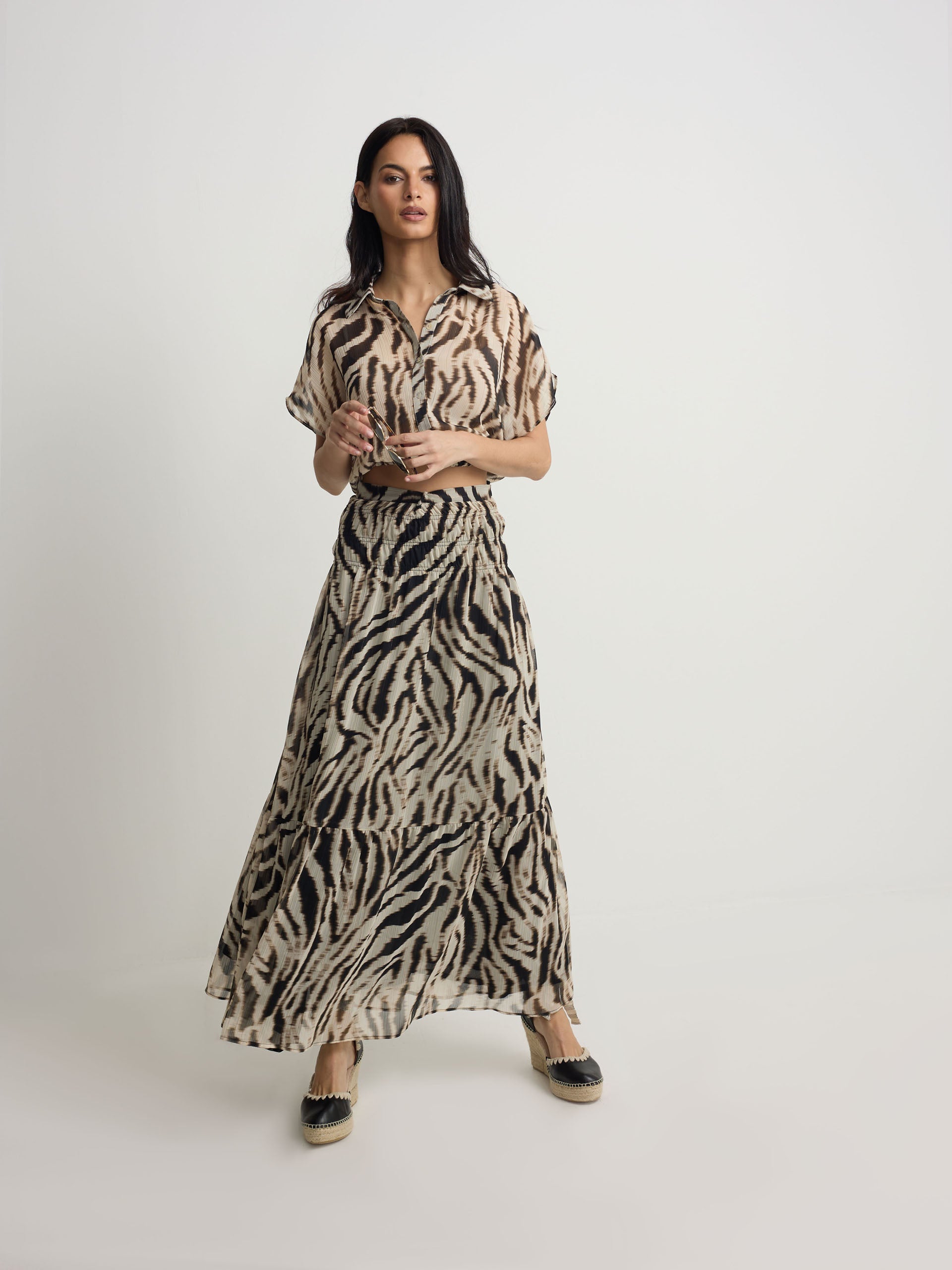 Long skirt with black animal print