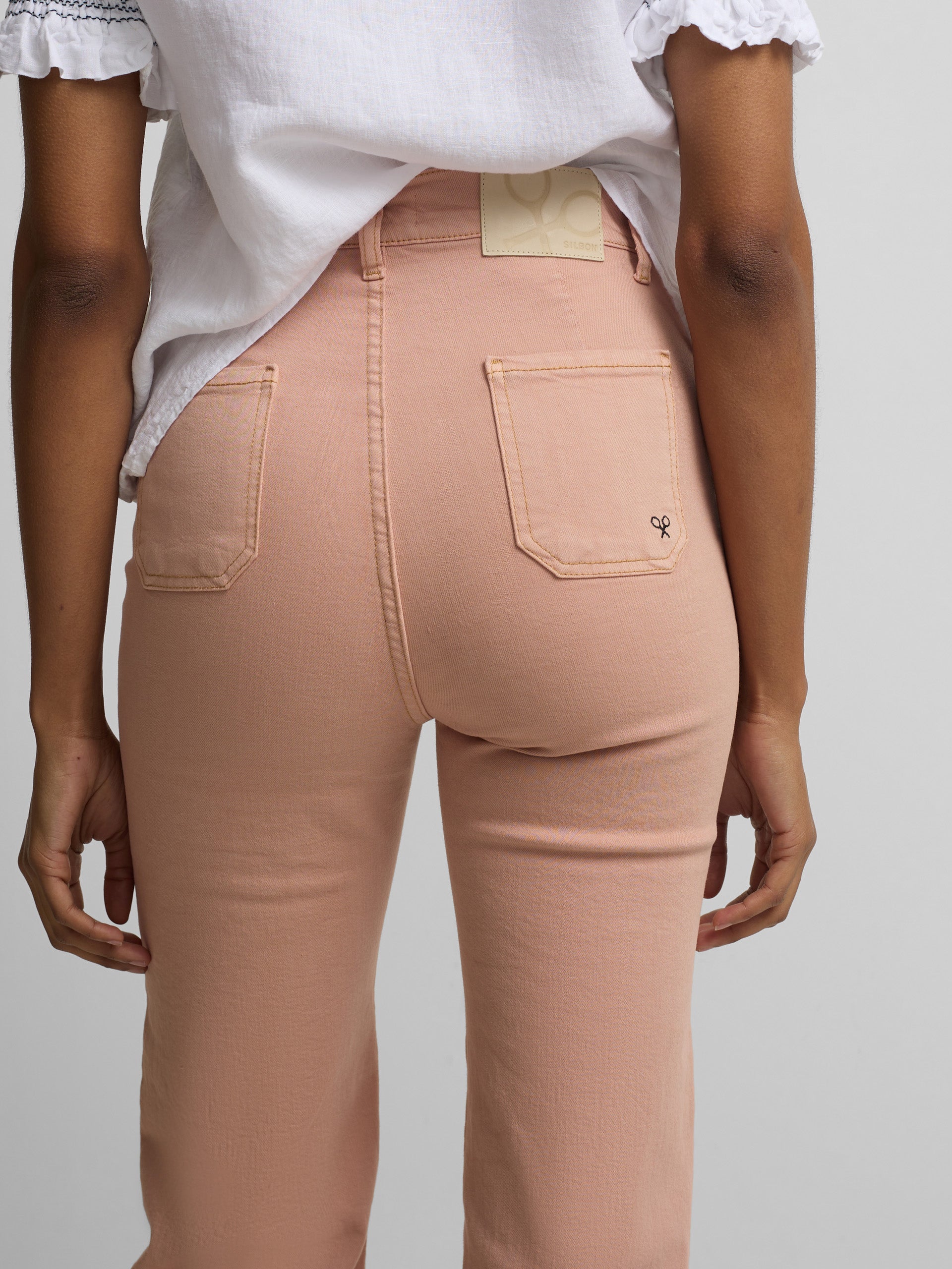 Pantalon denim hebillas coral