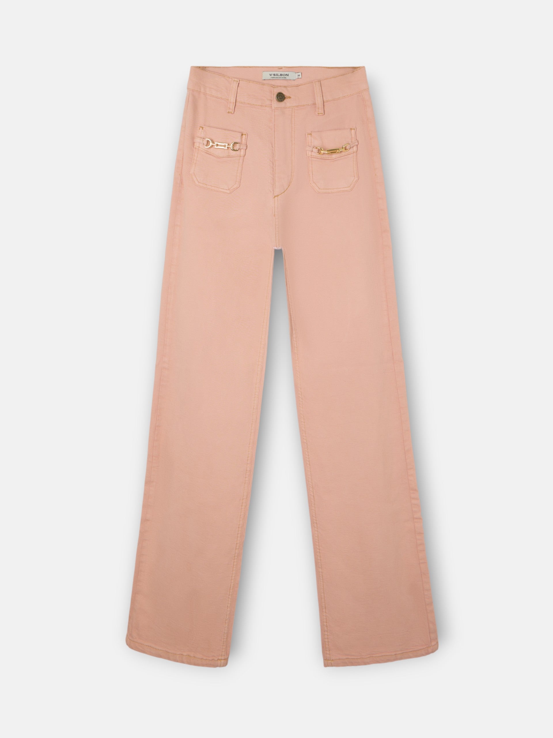 Pantalon denim hebillas coral