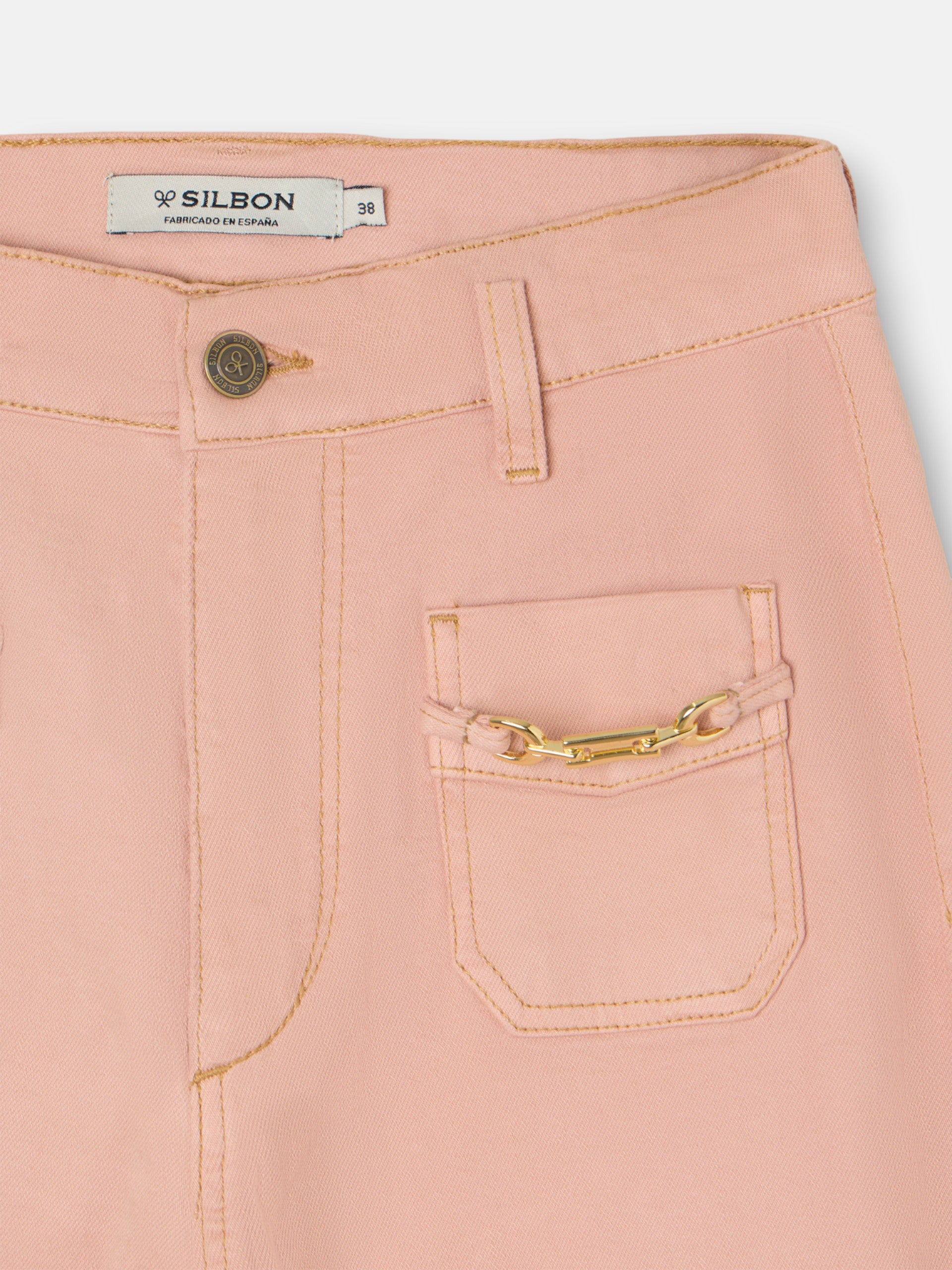 Pantalon denim hebillas coral