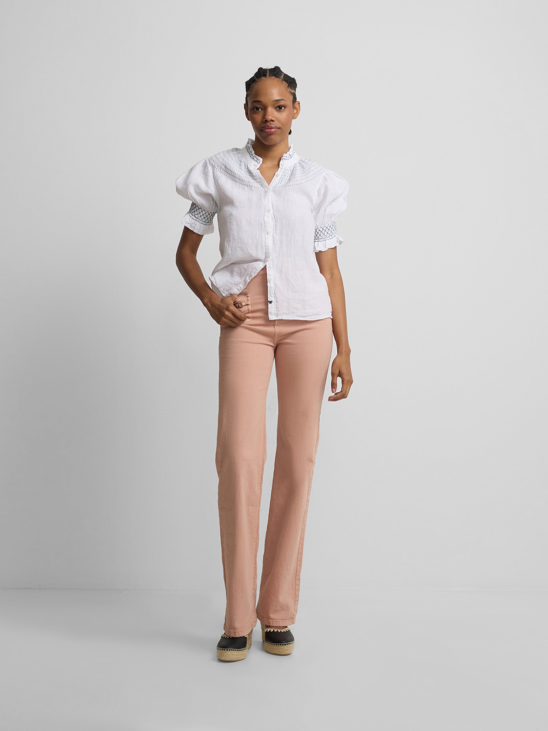 Pantalon denim hebillas coral