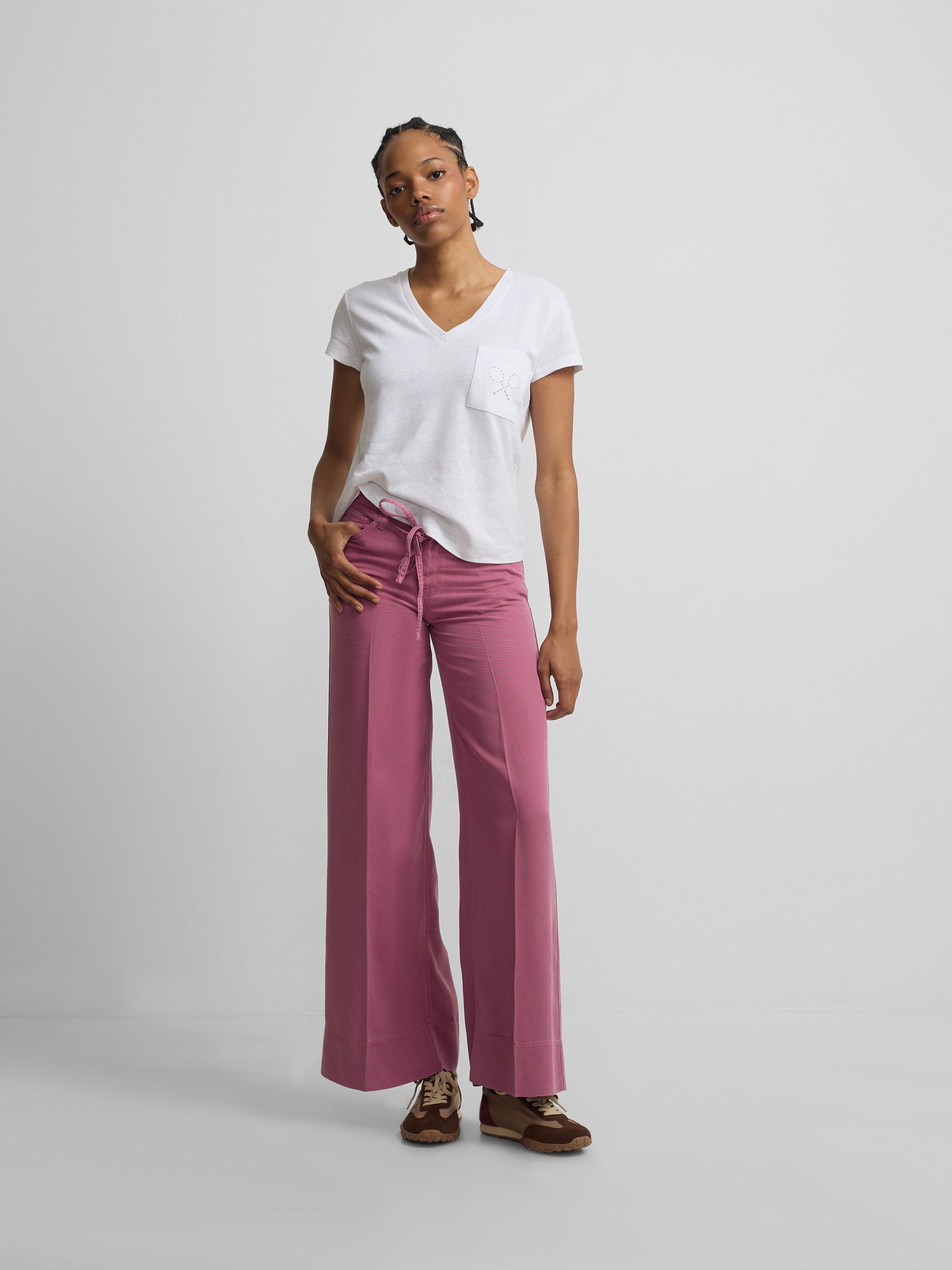 Pantalon denim cordon frambuesa