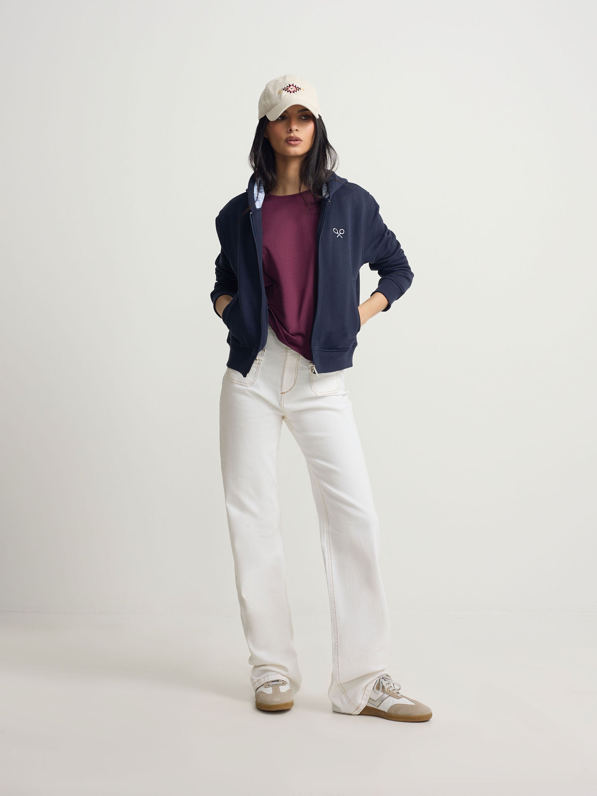 Sweat-shirt femme à fermeture éclair raquette marine