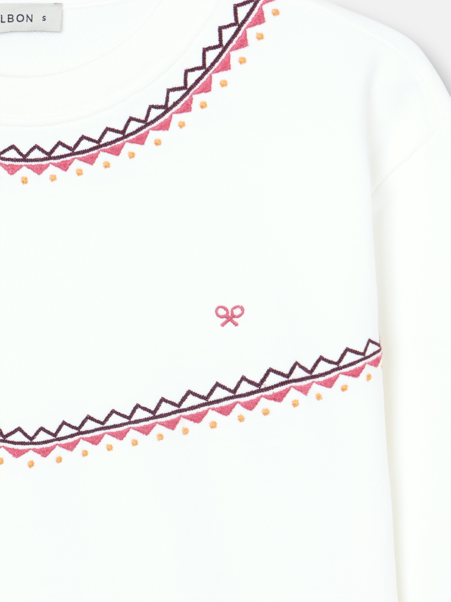 Sweat-shirt femme broderies ethniques écru