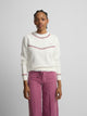 Sweat-shirt femme broderies ethniques écru