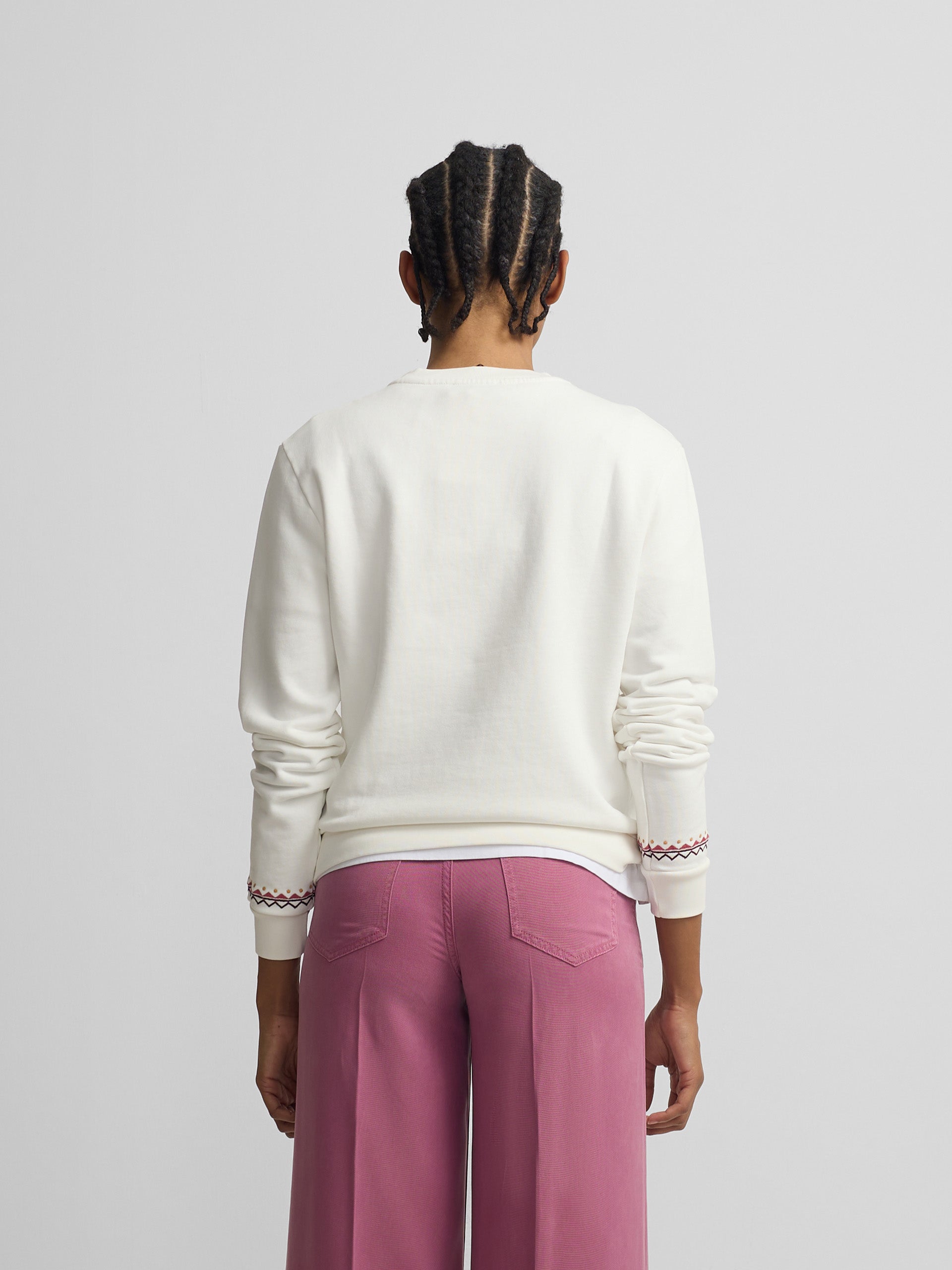 Sweat-shirt femme broderies ethniques écru