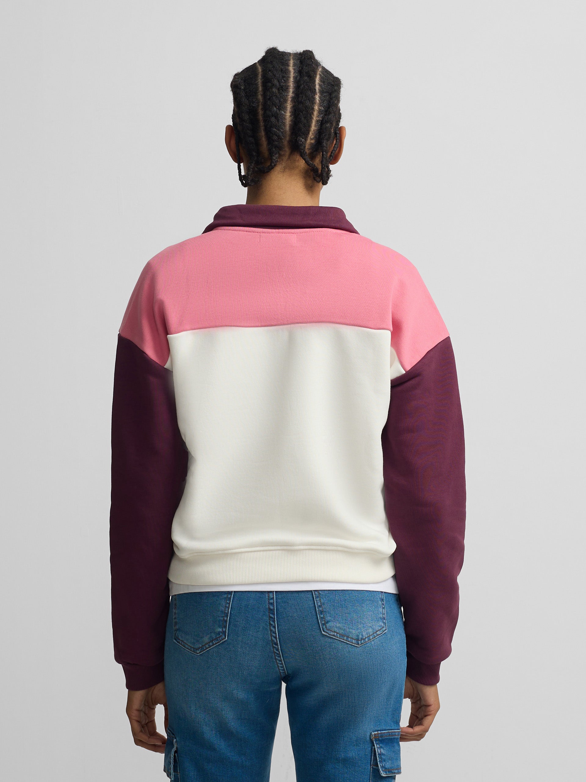 Sweatshirt mulher gola com botões rosa