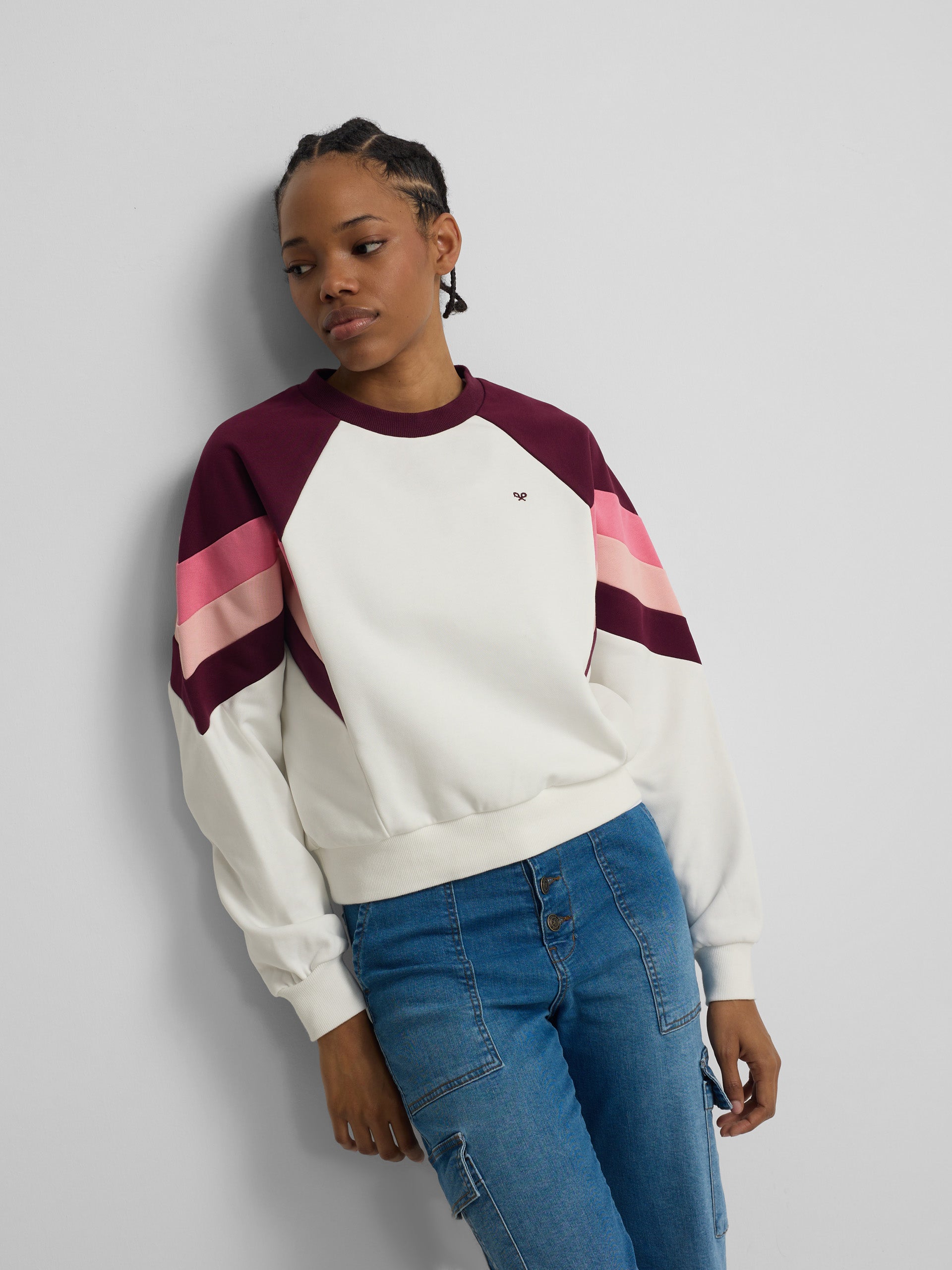 Women's tricolor sweatshirt in purple