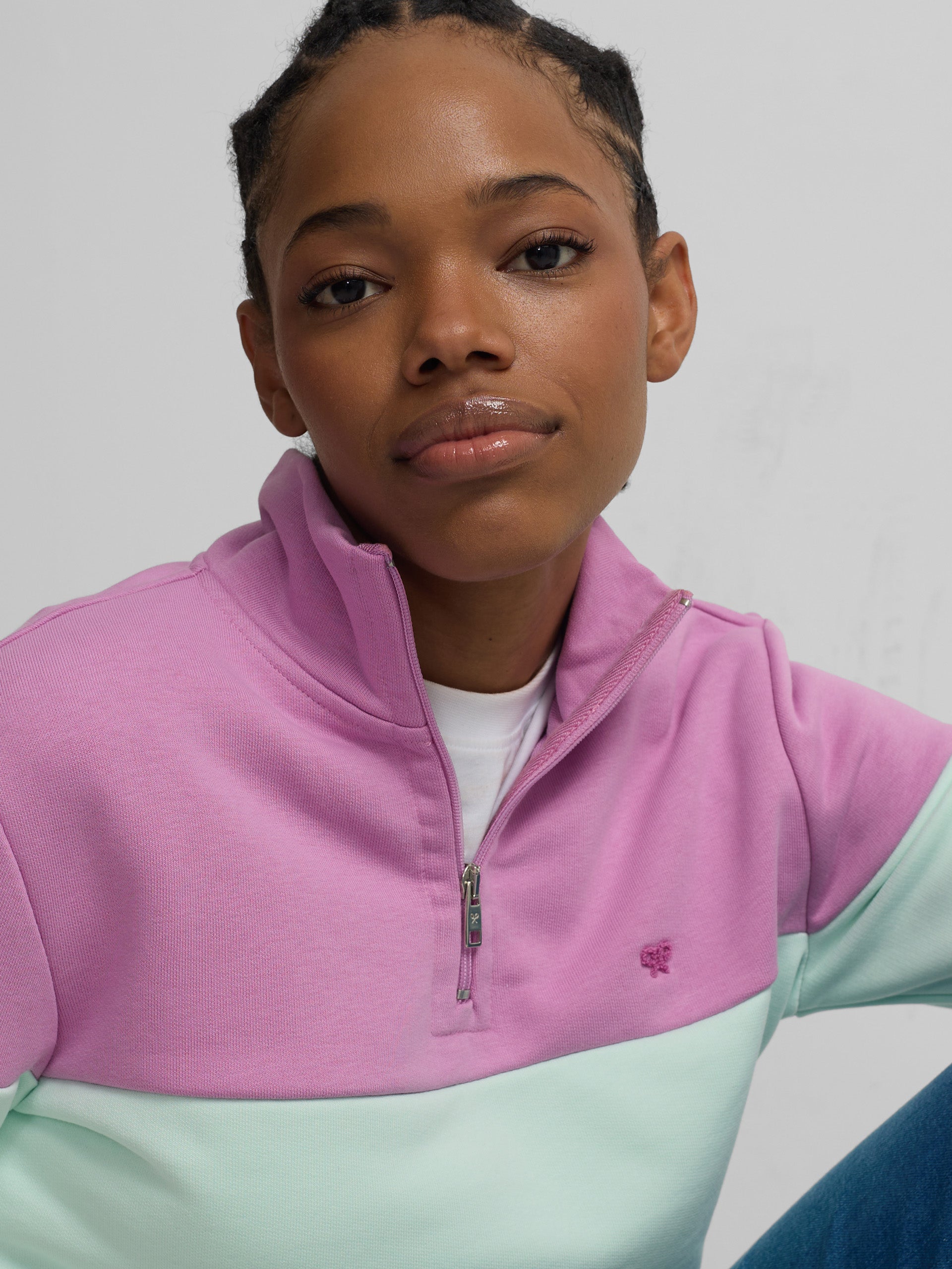 Sudadera woman tricolor morado y verde