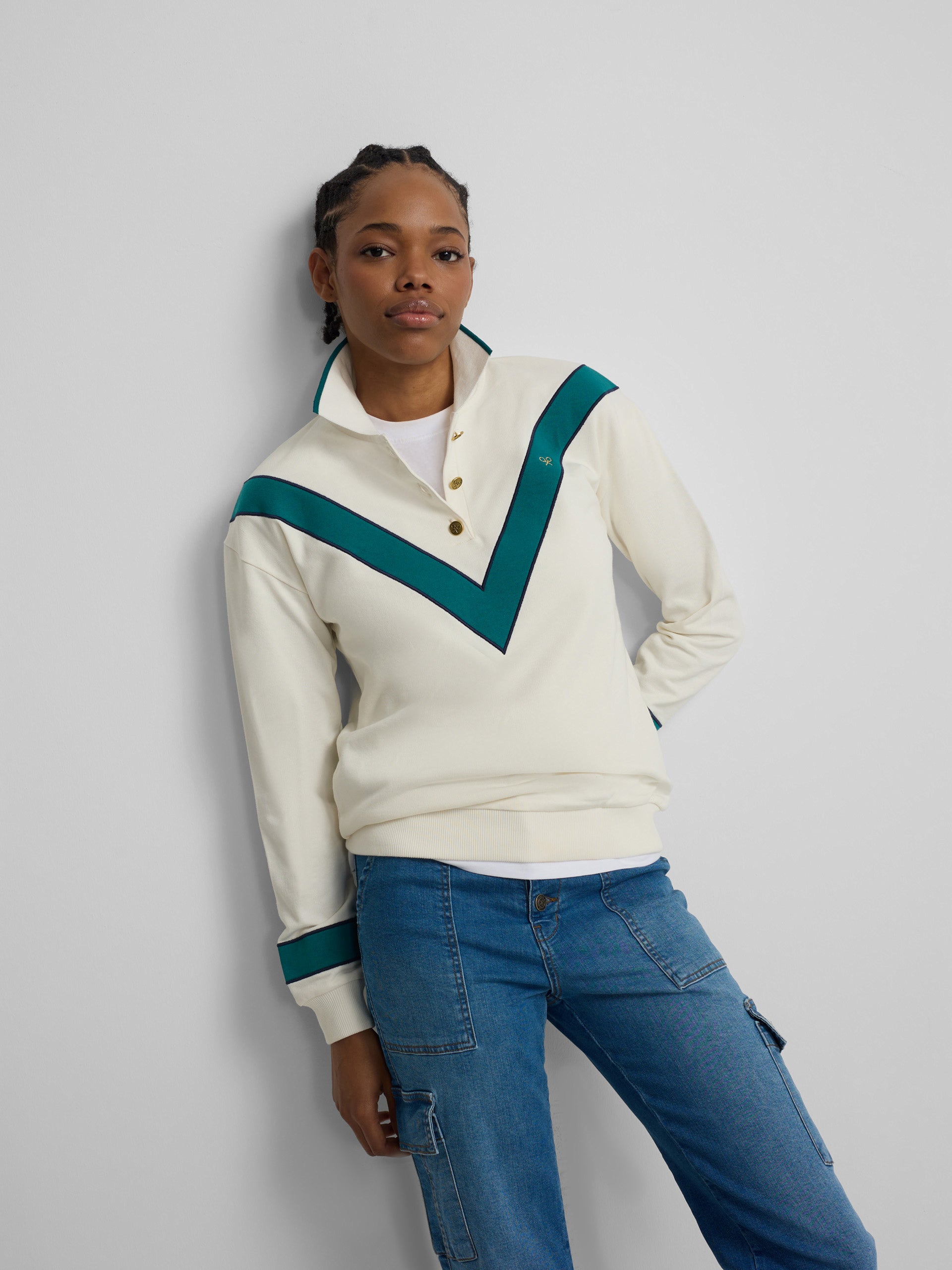 Sweatshirt retro verde e cru mulher