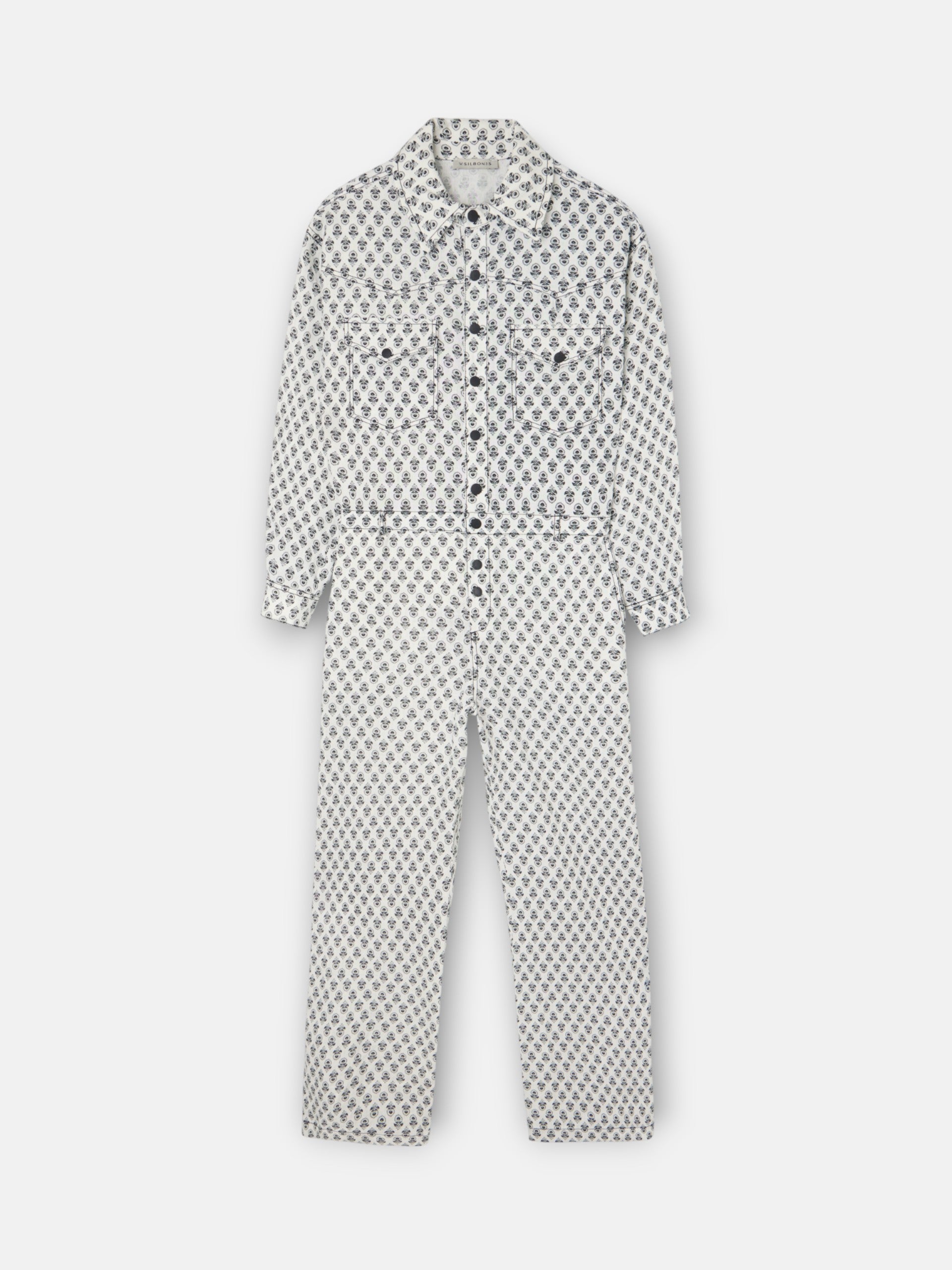 White printed linen jumpsuit