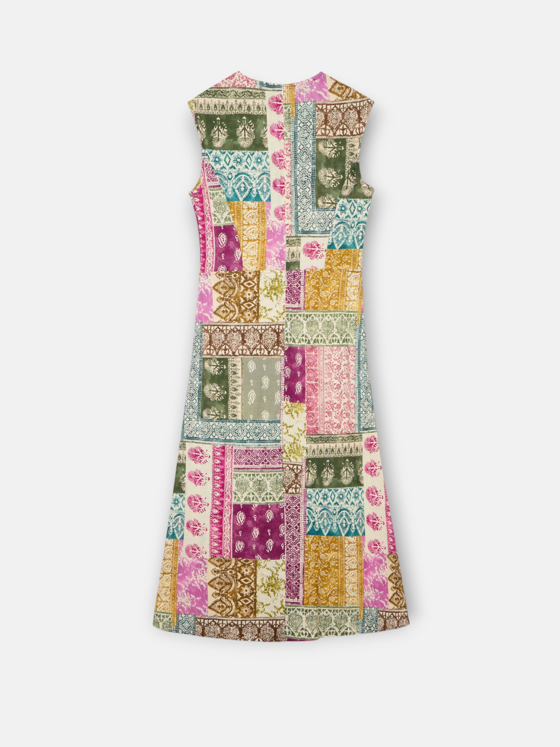Vestido midi estampado patchwork cores