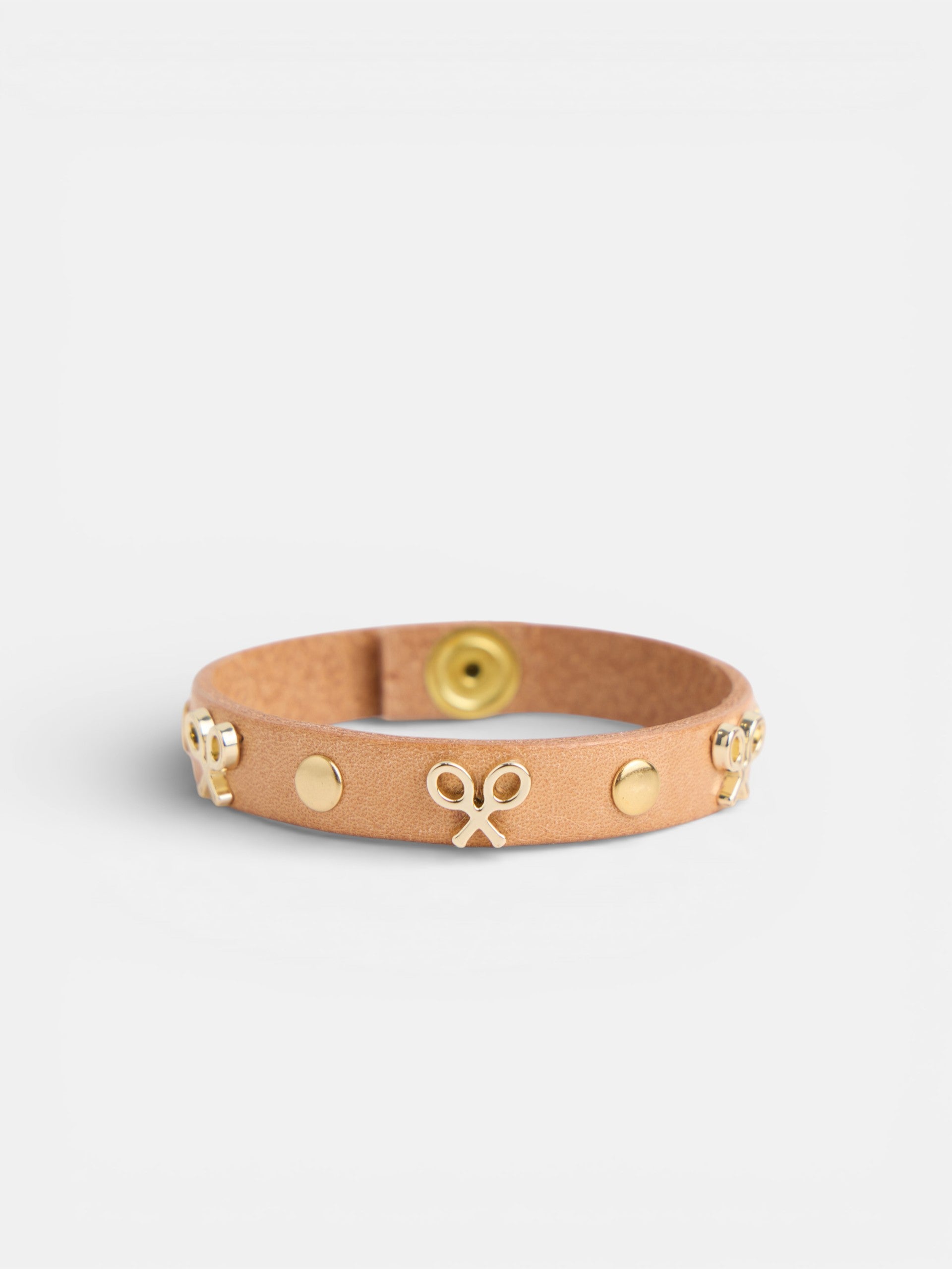 Pulseira de pele com logótipo e tachas natural