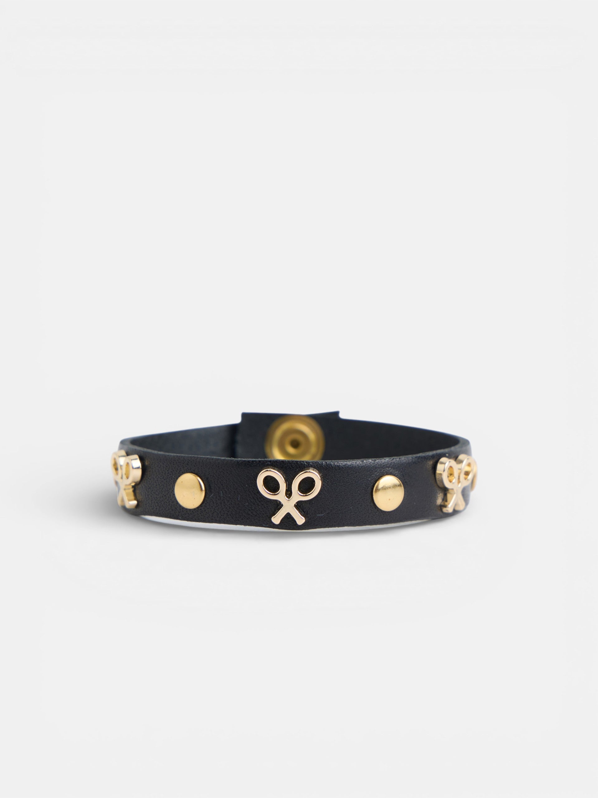 Pulseira de pele com logótipo e tachas preta