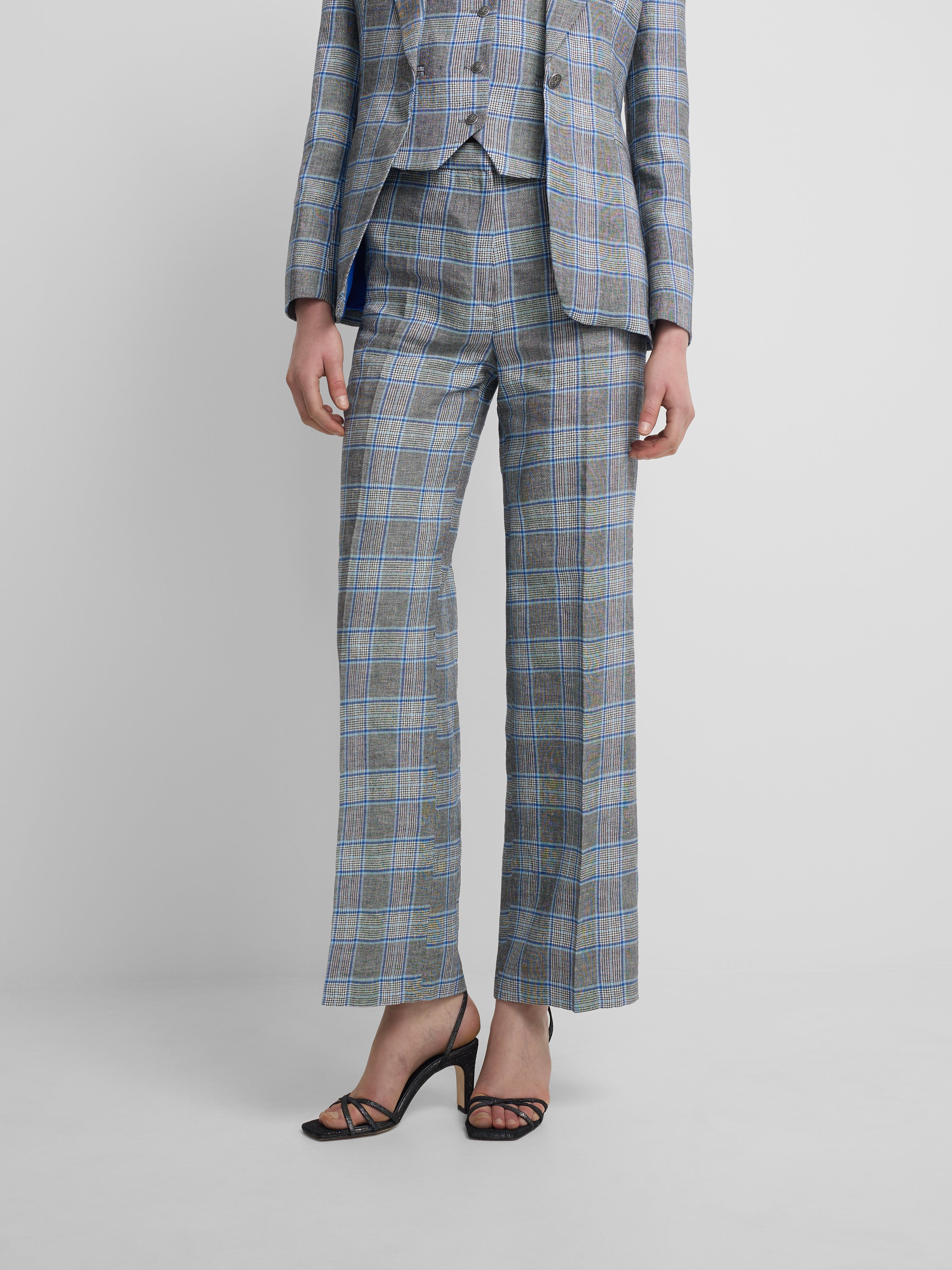 Pantalon droit à carreaux marine