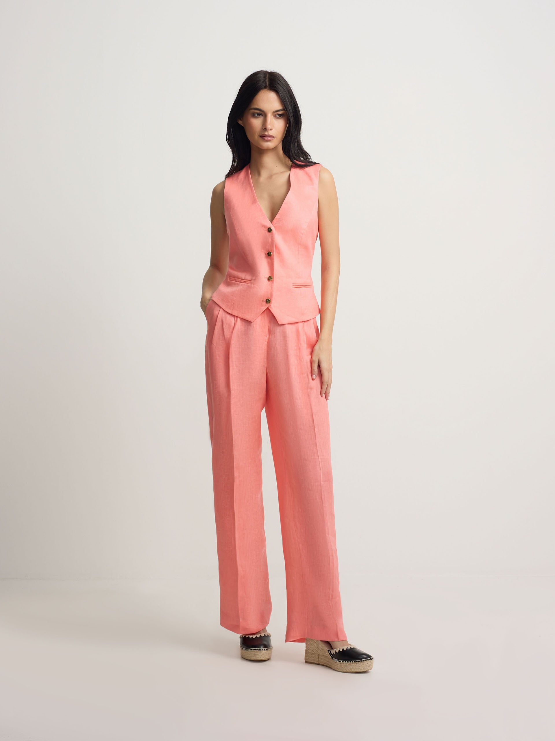 Pantalon droit corail