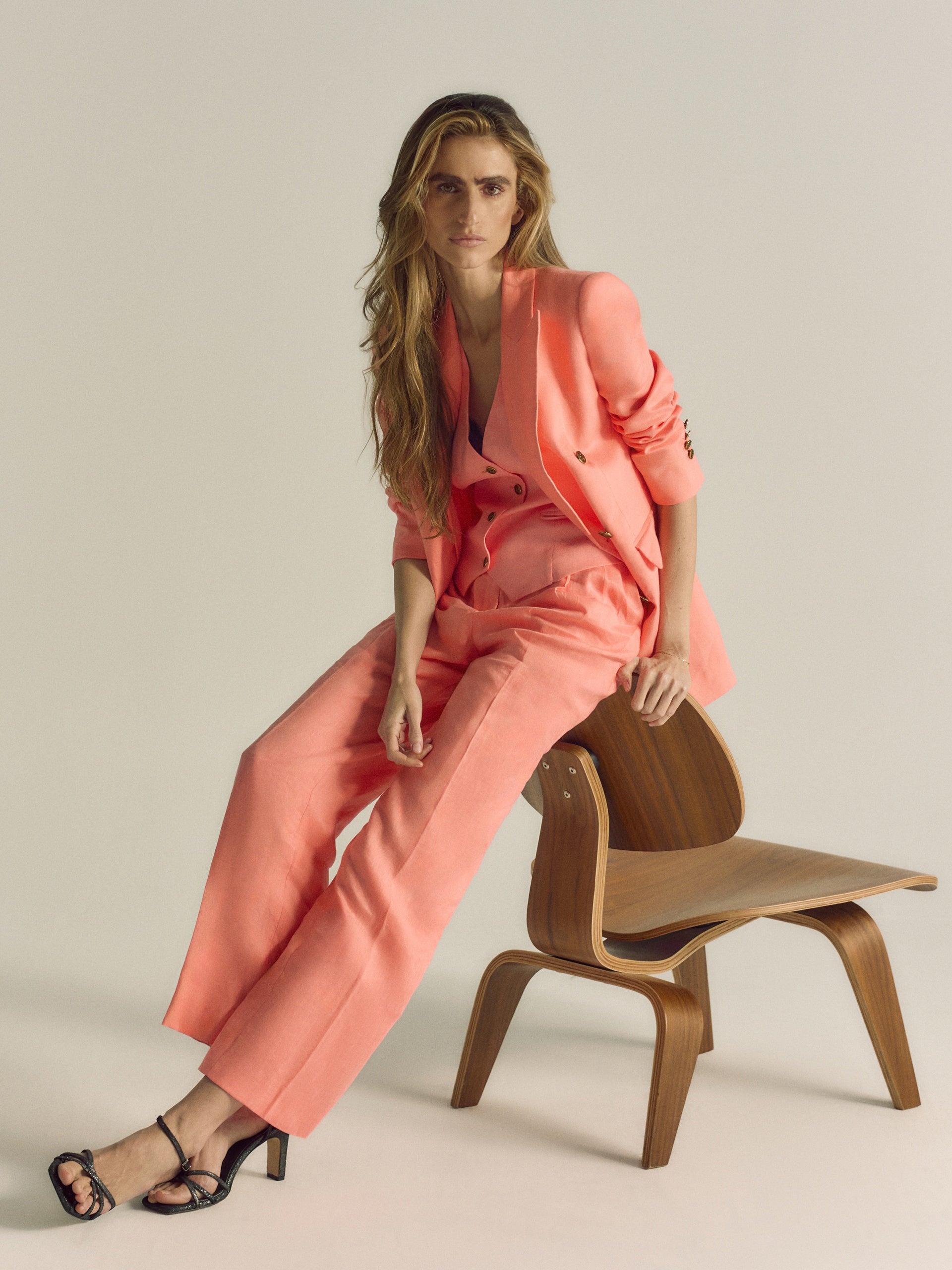 Pantalon droit corail
