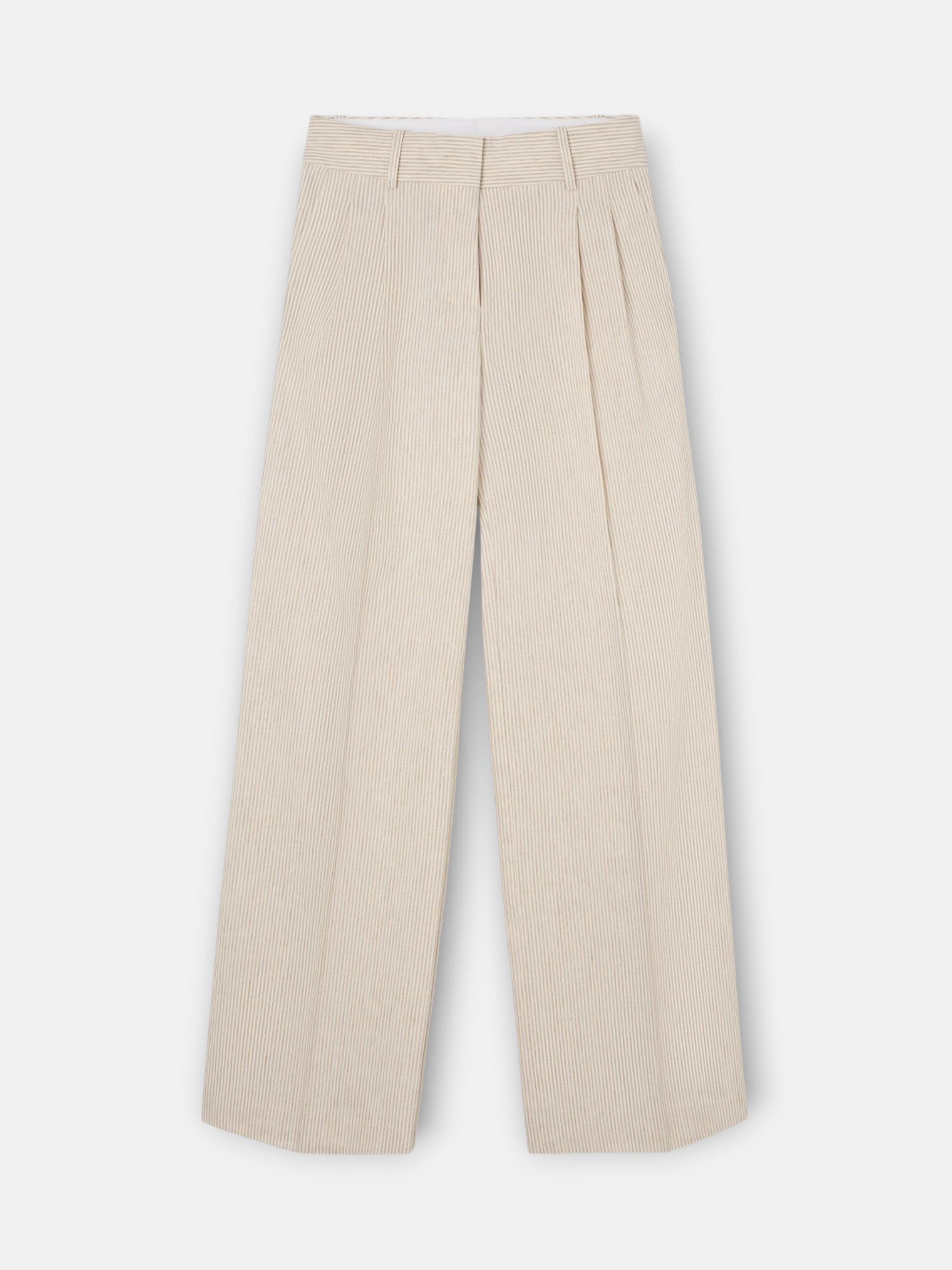 Pantalon recto rayas beige