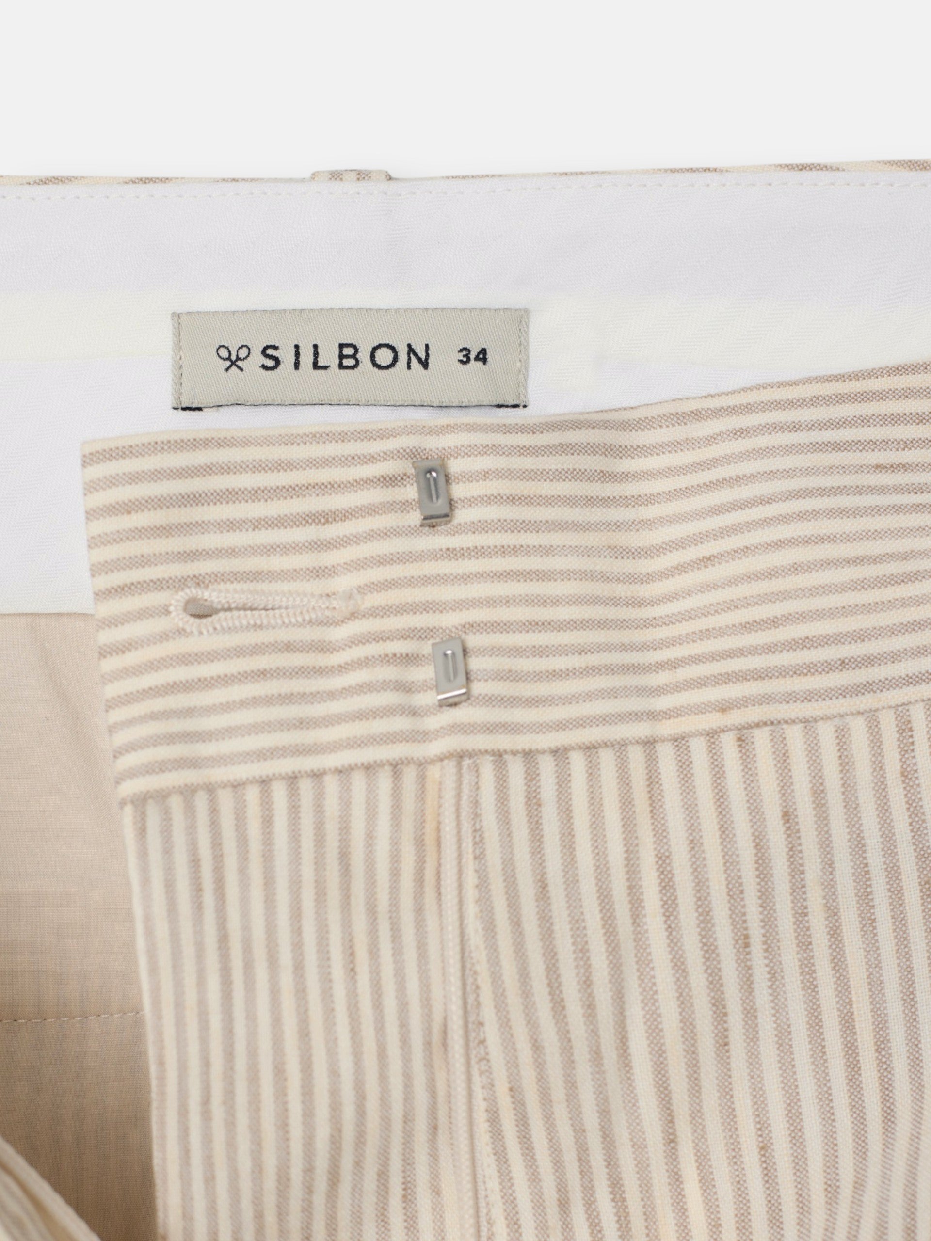 Pantalon recto rayas beige