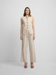 Pantalon recto rayas beige