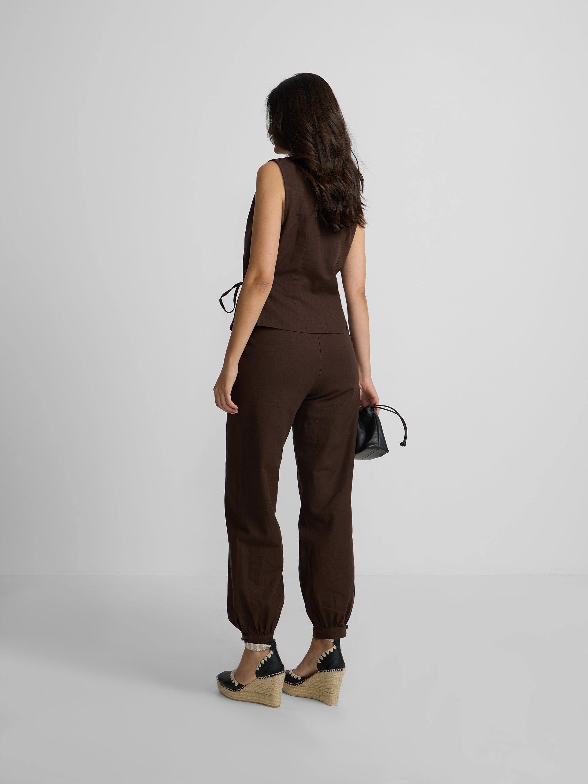 Pantalon bombacho lino marron