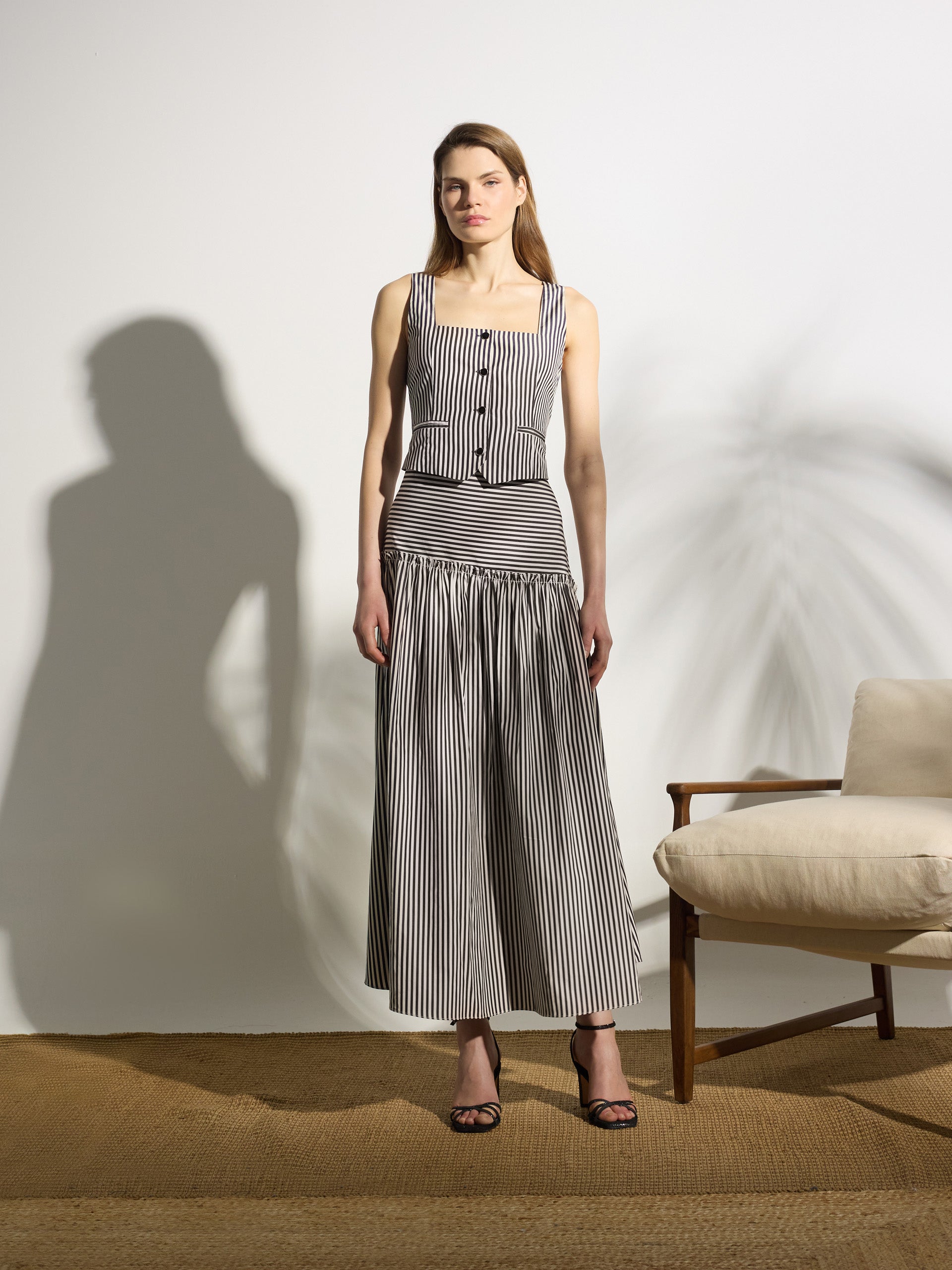 Falda midi unique rayas azul marino