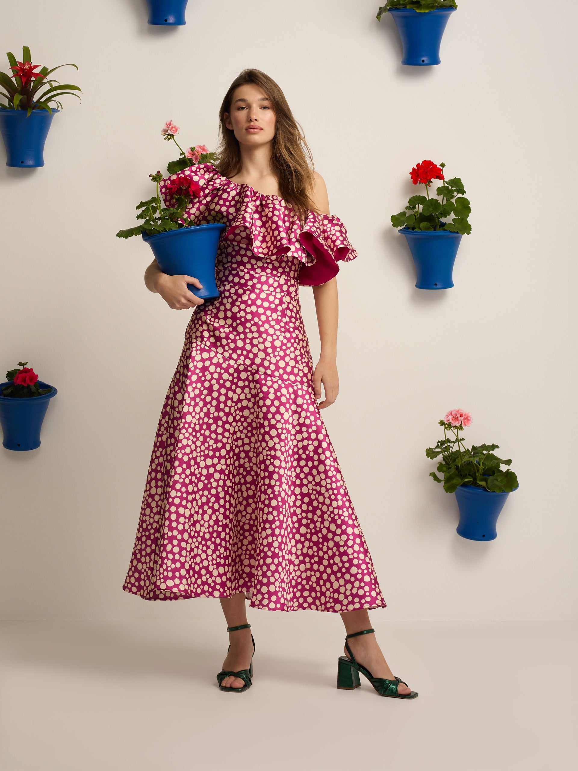 Saia midi estampada roxa coleção event