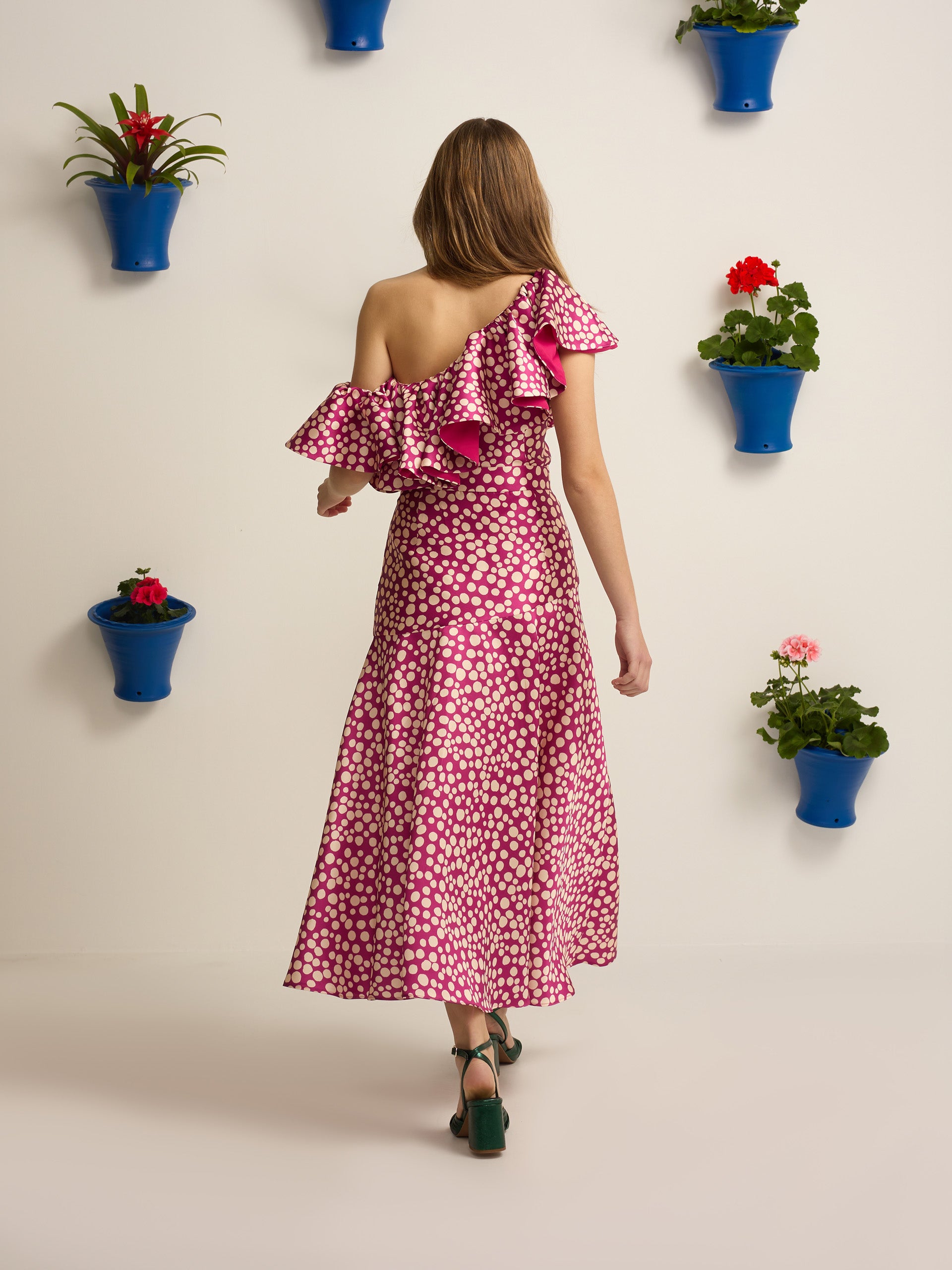 Saia midi estampada roxa coleção event