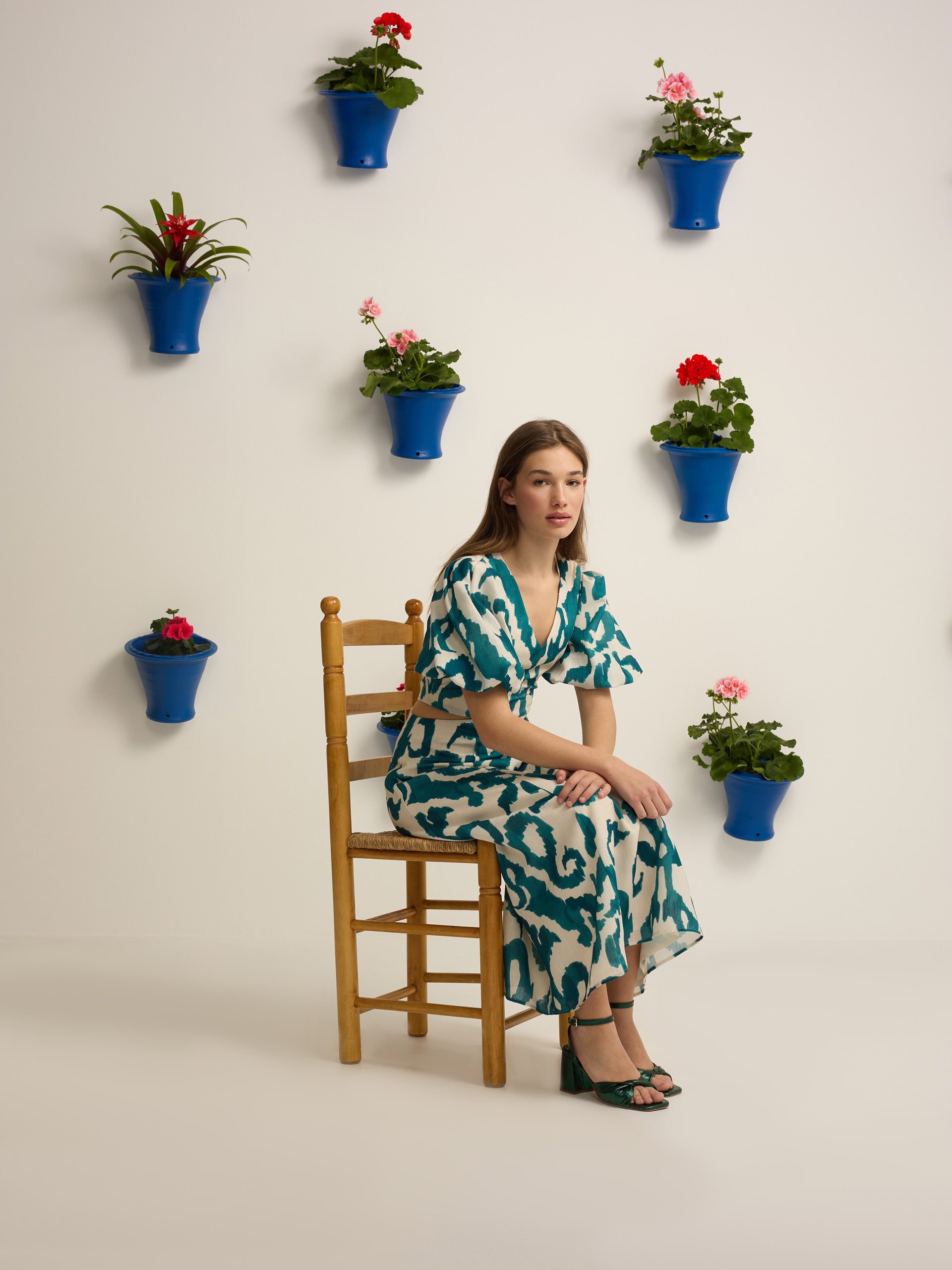 Green printed cut-out event collection dress