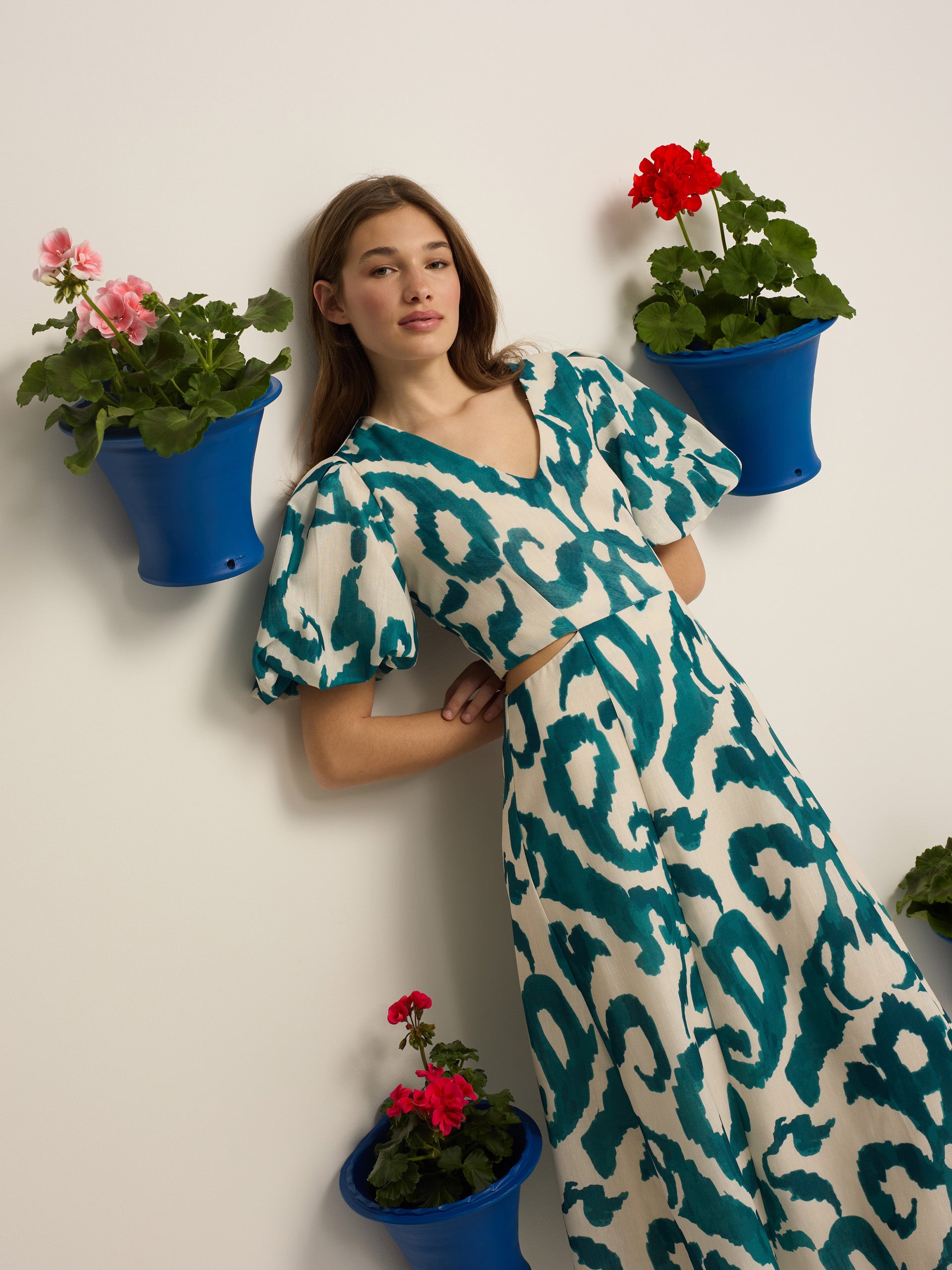 Green printed cut-out event collection dress