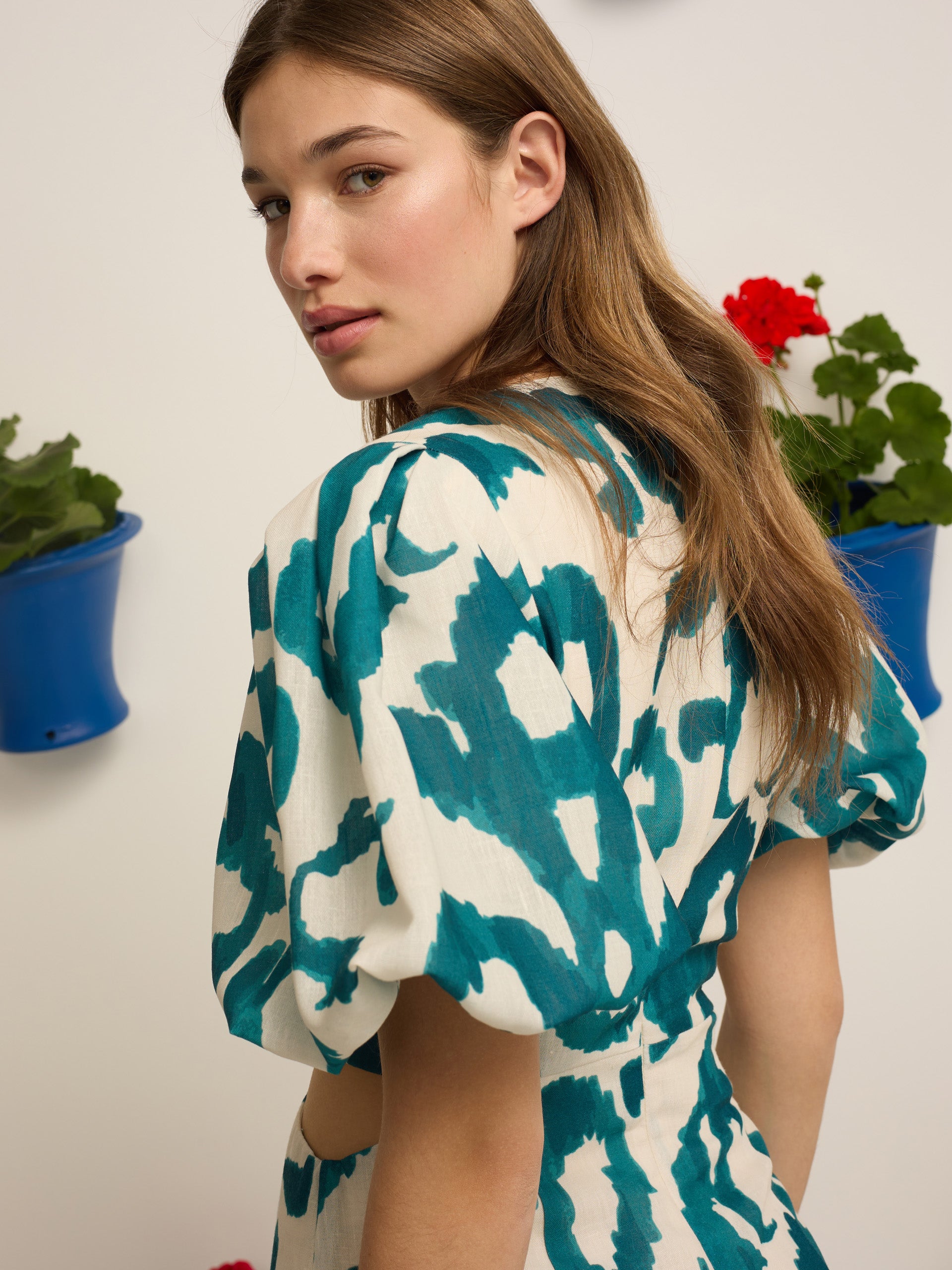 Green printed cut-out event collection dress