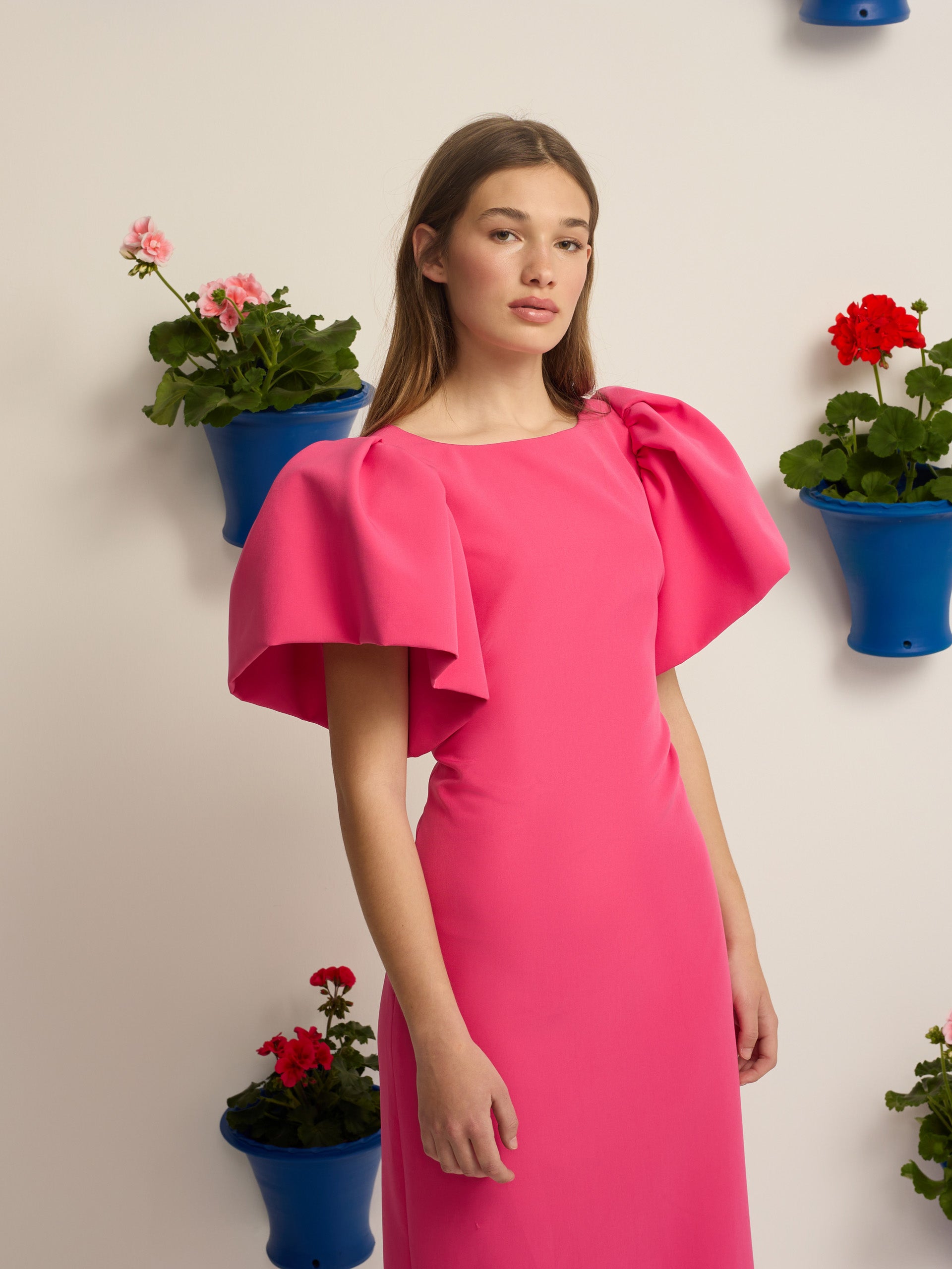 Event Collection midi dress with puffed sleeves in pink