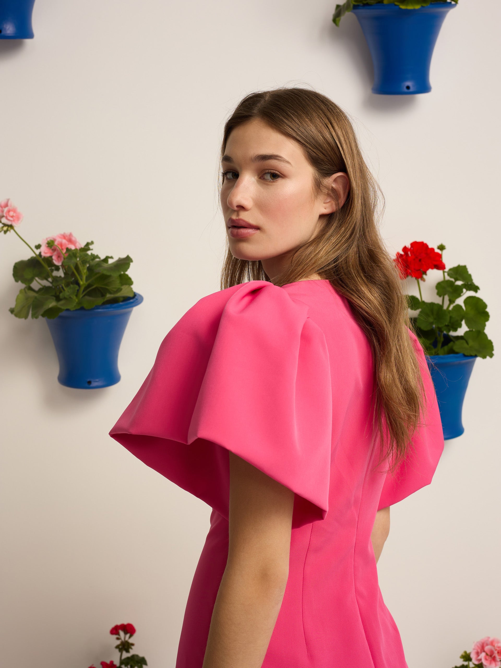 Event Collection midi dress with puffed sleeves in pink