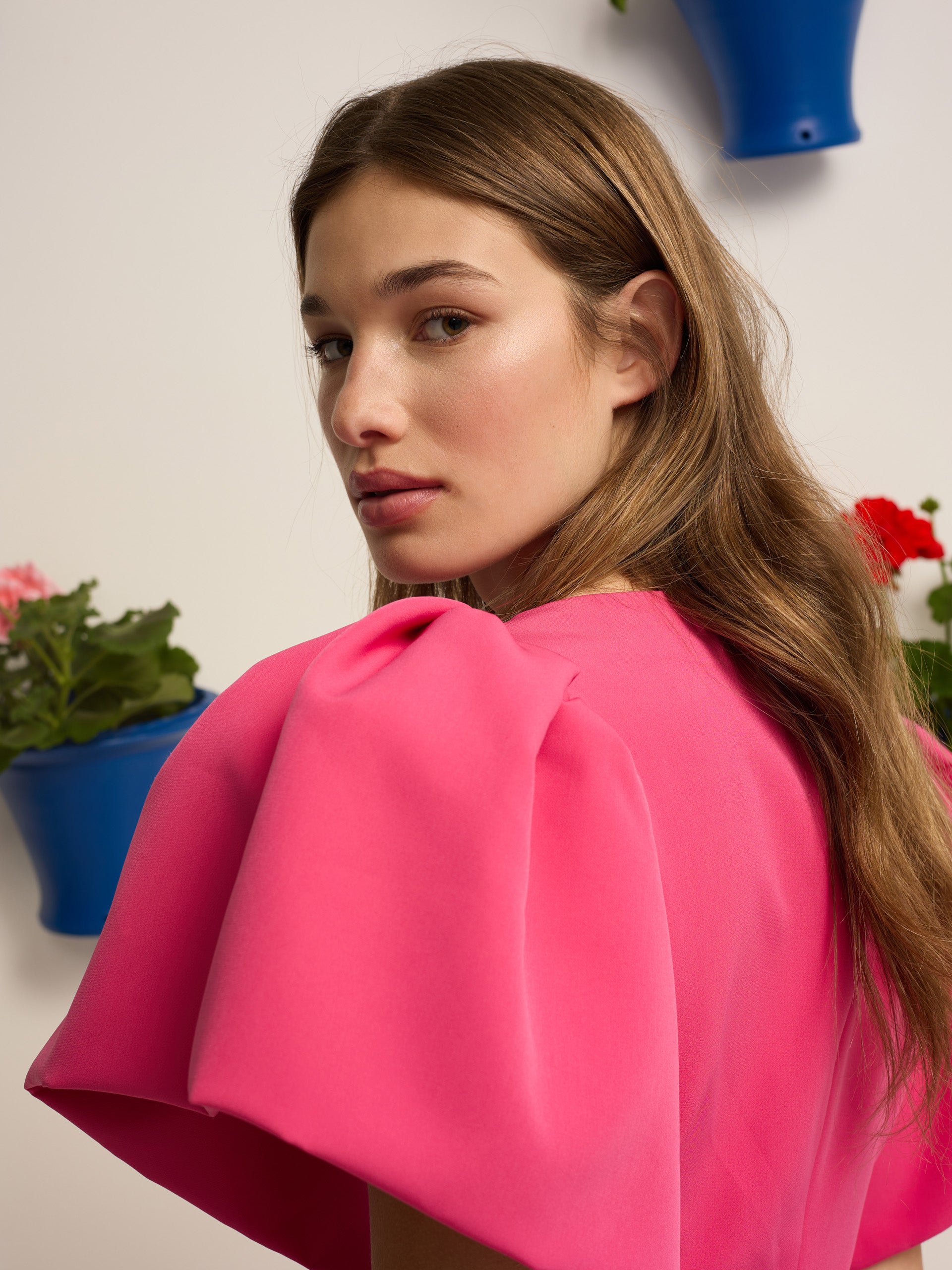 Event Collection midi dress with puffed sleeves in pink