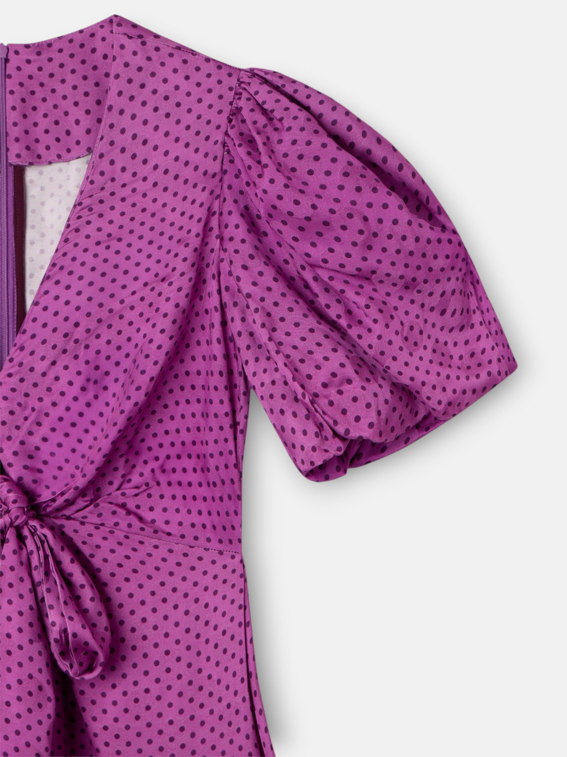 Purple polka dot knot event jumpsuit