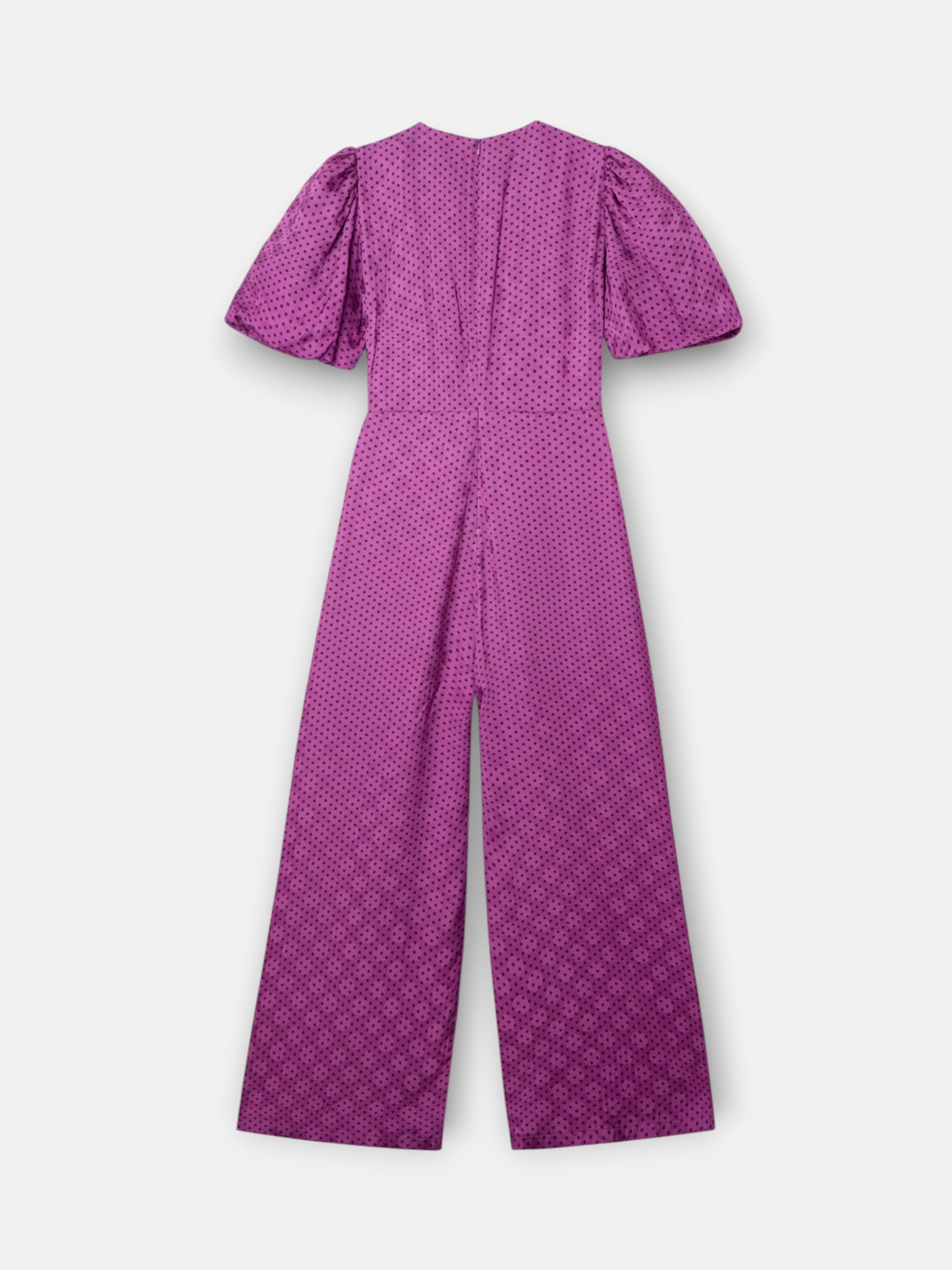 Purple polka dot knot event jumpsuit