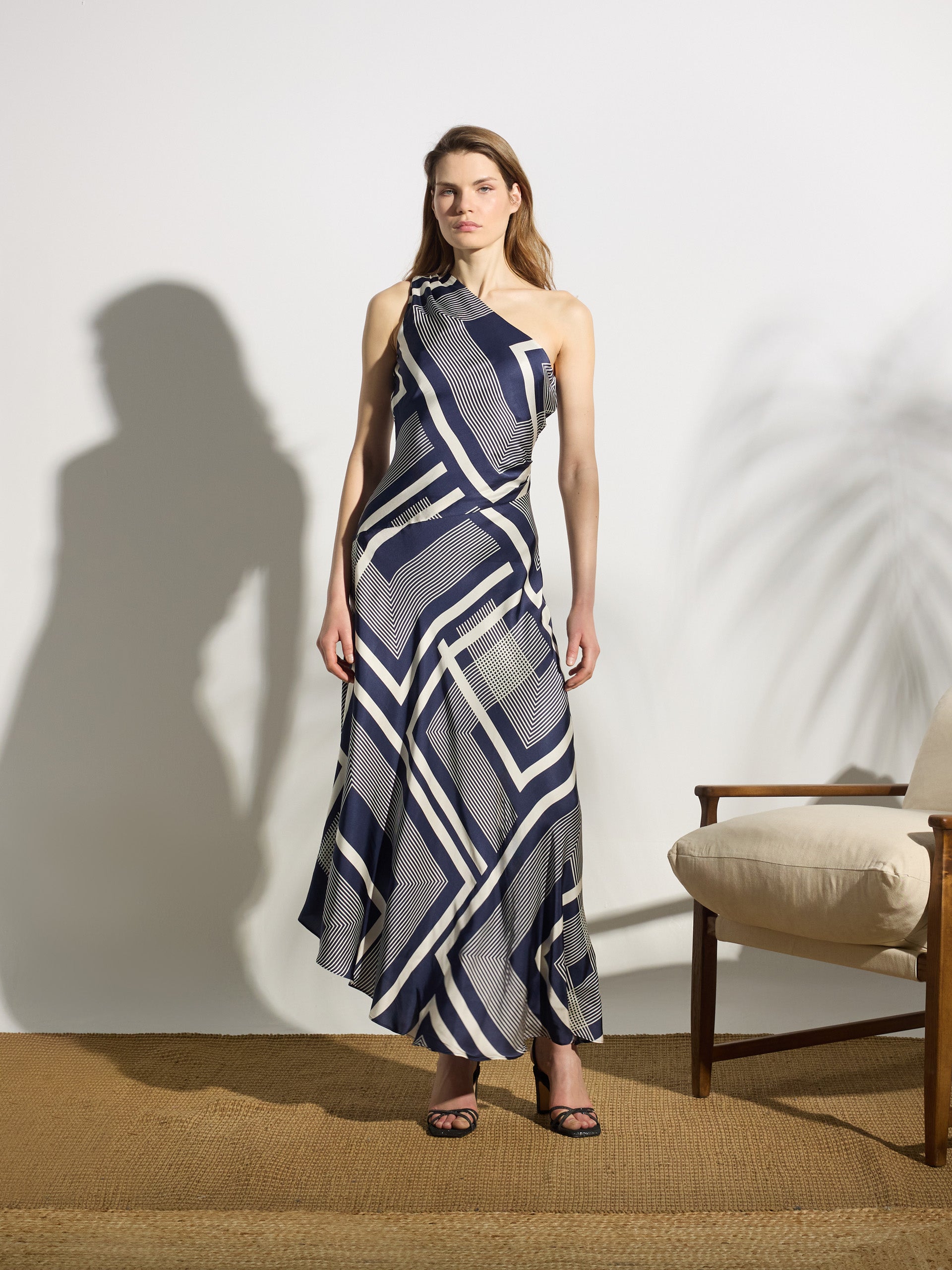 Robe midi unique asymétrique imprimée bleu