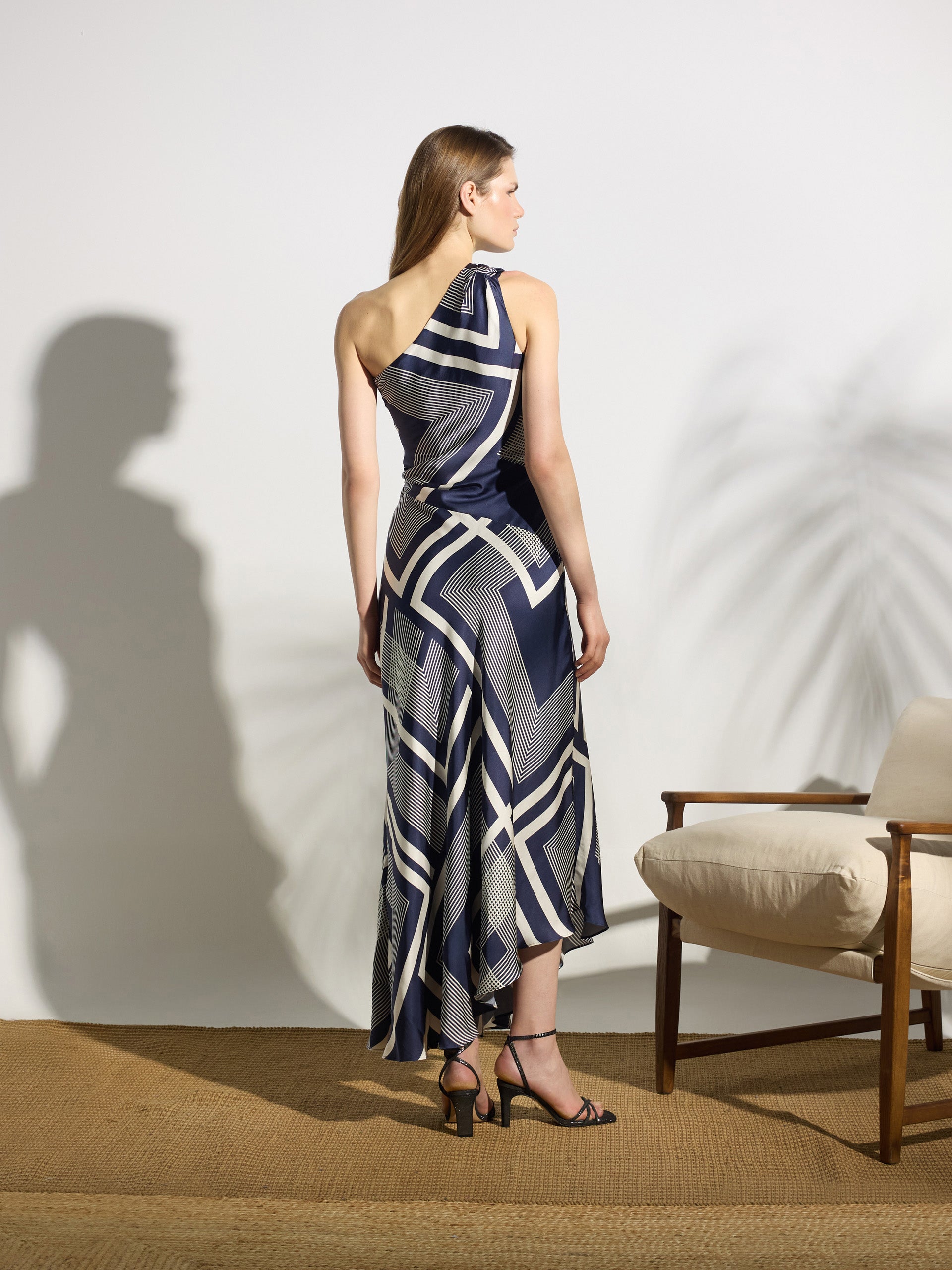 Robe midi unique asymétrique imprimée bleu