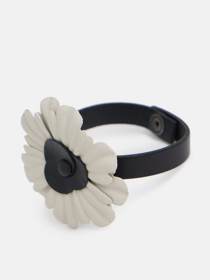 Bracelet soirée fleur cuir bicolore