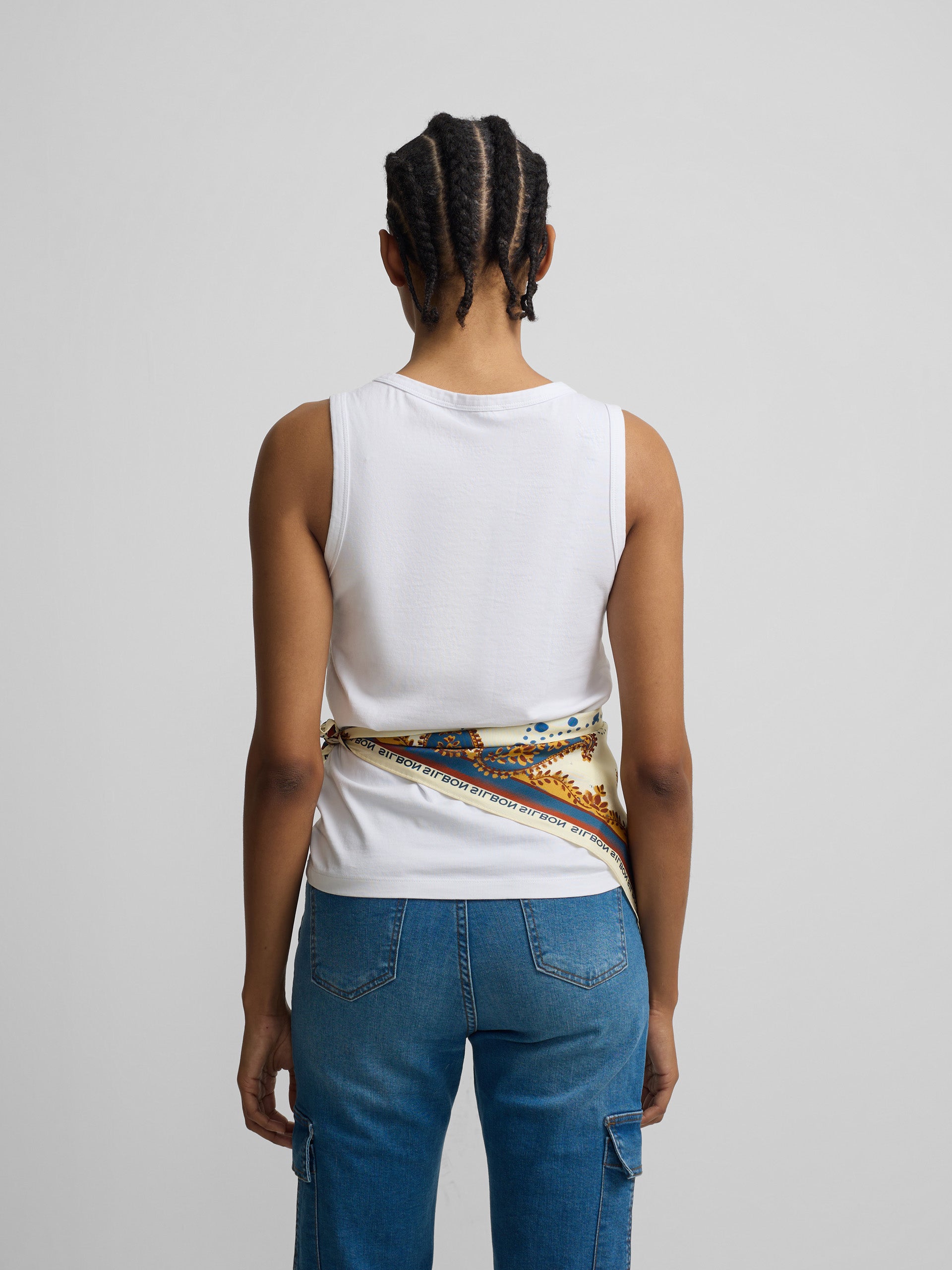 Camiseta tank woman blanca aplicacion cristal