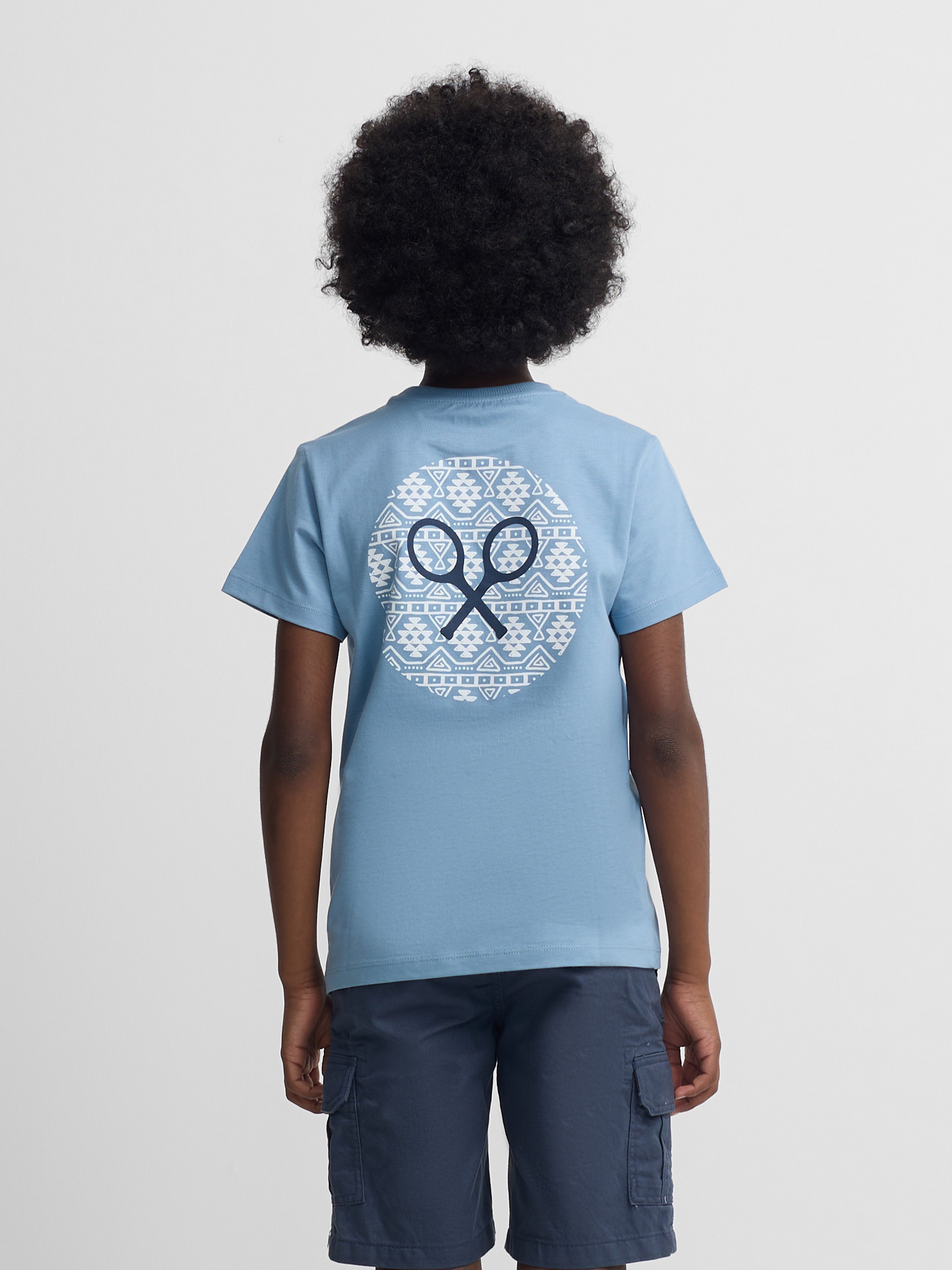 Kids navy blue ethnic racket t-shirt